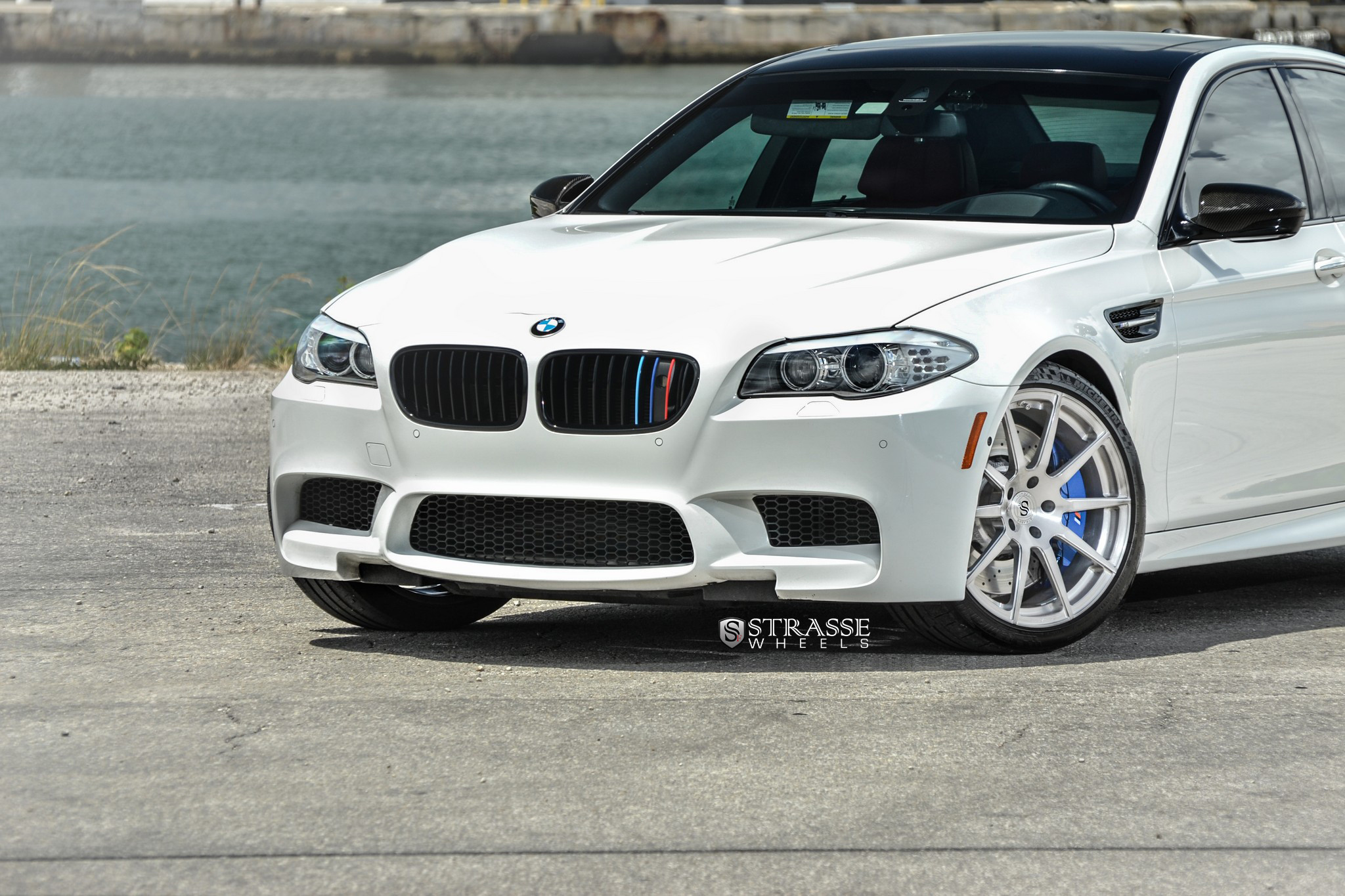 Custom Front Bumper on White BMW 5-Series - Photo by Strasse Forged
