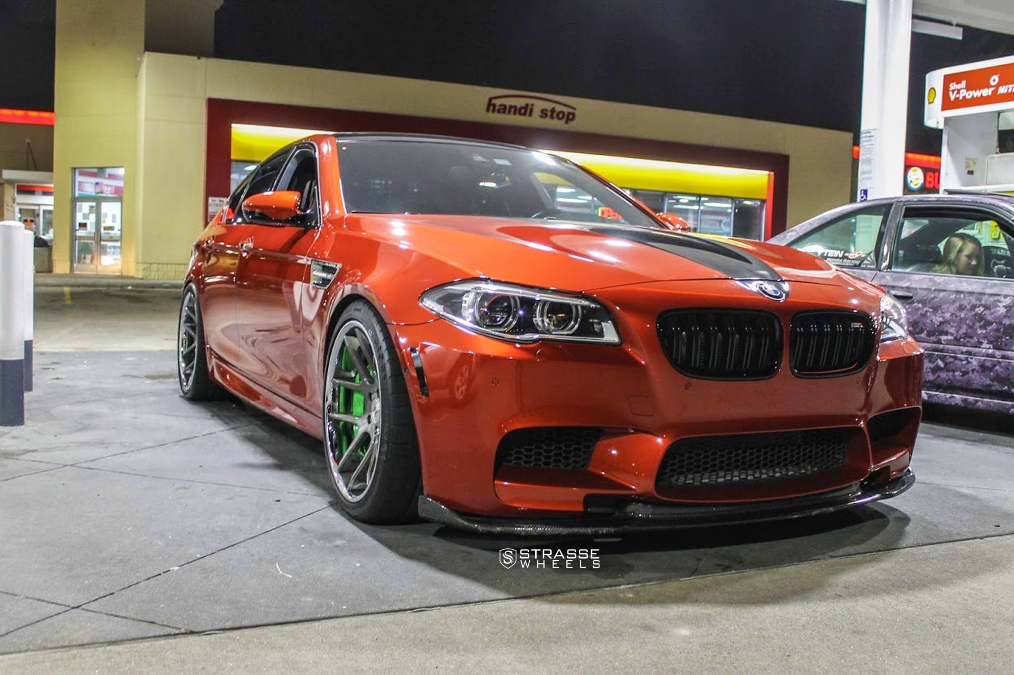 Custom Hood on Red BMW 5-Series - Photo by Strasse Forged