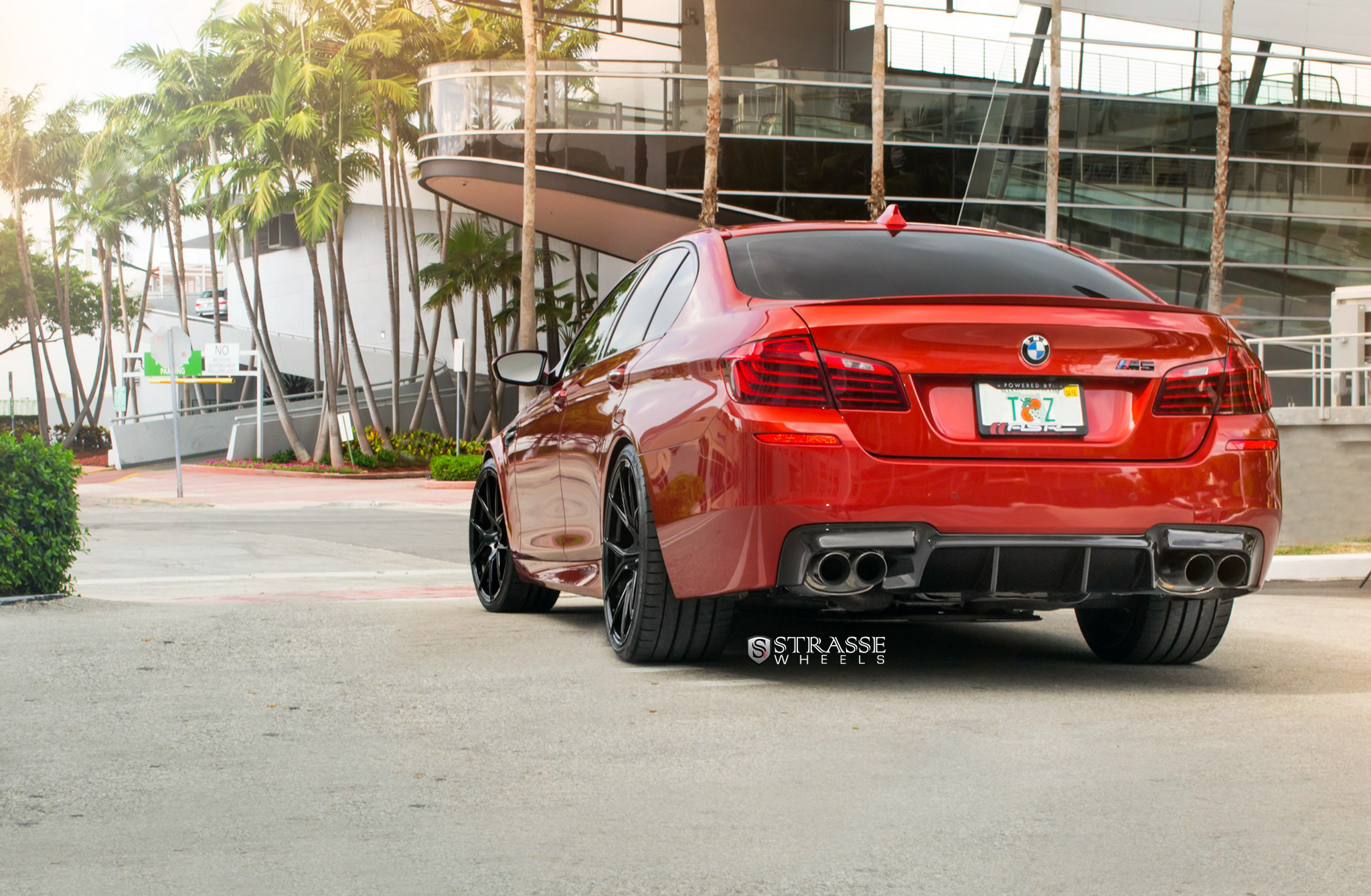 Custom Rear Diffuser on Red BMW 5-Series - Photo by Strasse Forged