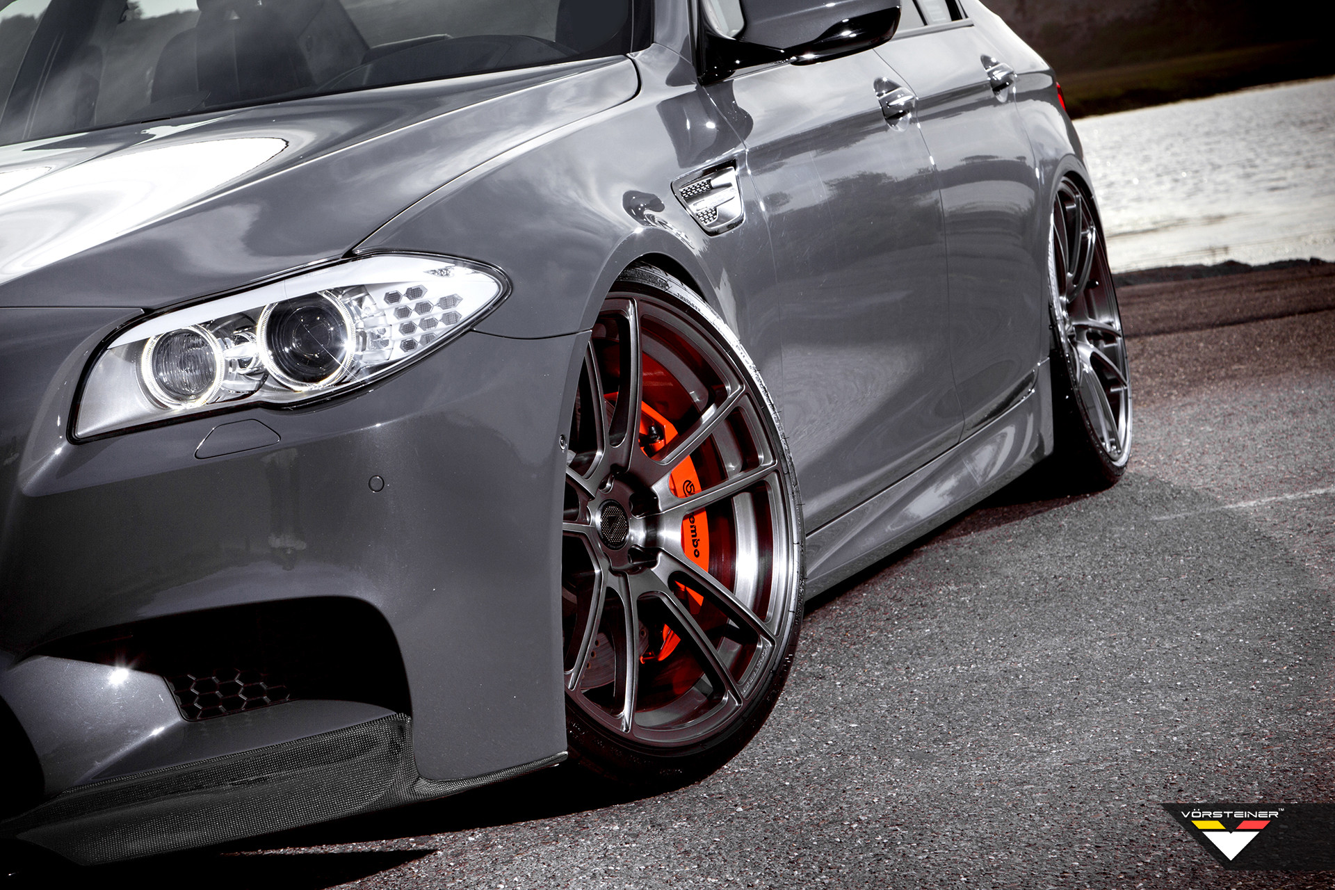 Gray BMW 5-Series with Carbon Fiber Front Lip - Photo by Vorstiner