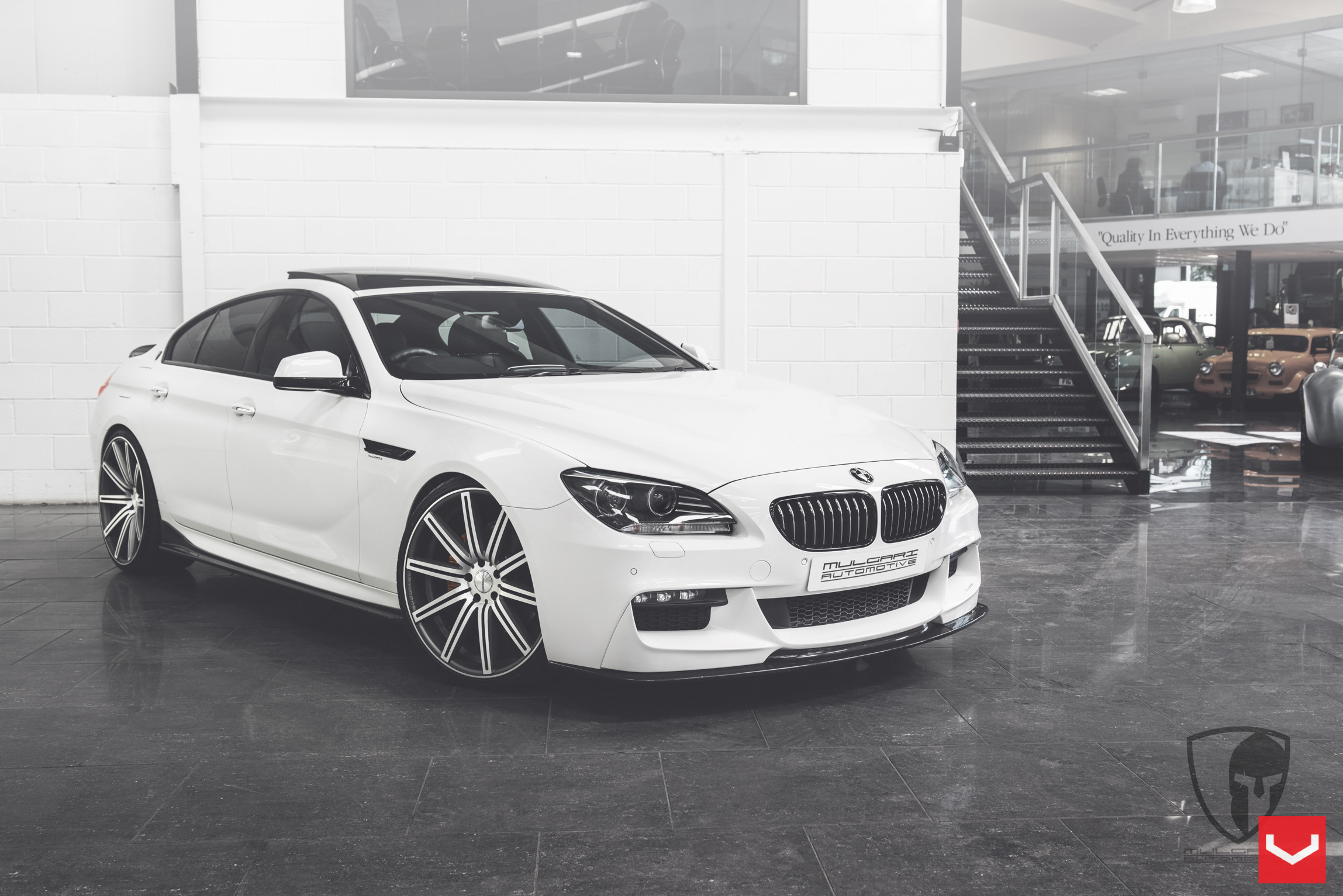 White BMW 6-Series with Custom Black Front Lip - Photo by Vossen