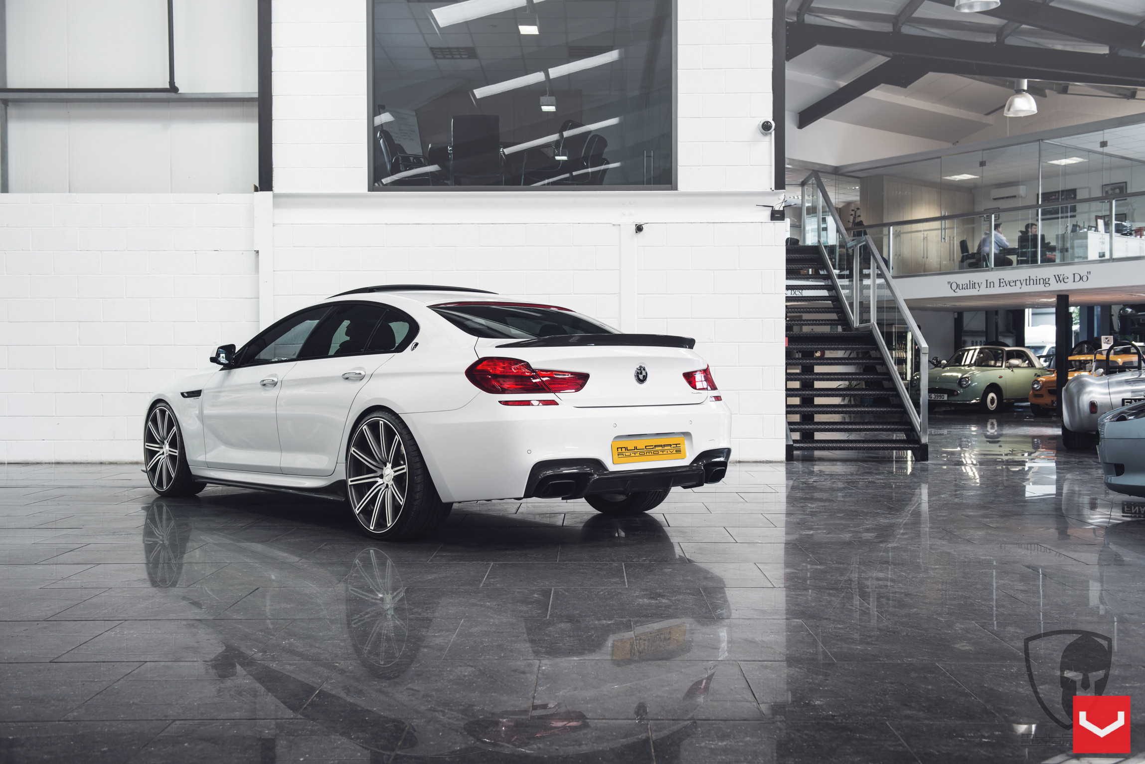 Carbon Fiber Rear Lip Spoiler on White BMW 6-Series - Photo by Vossen