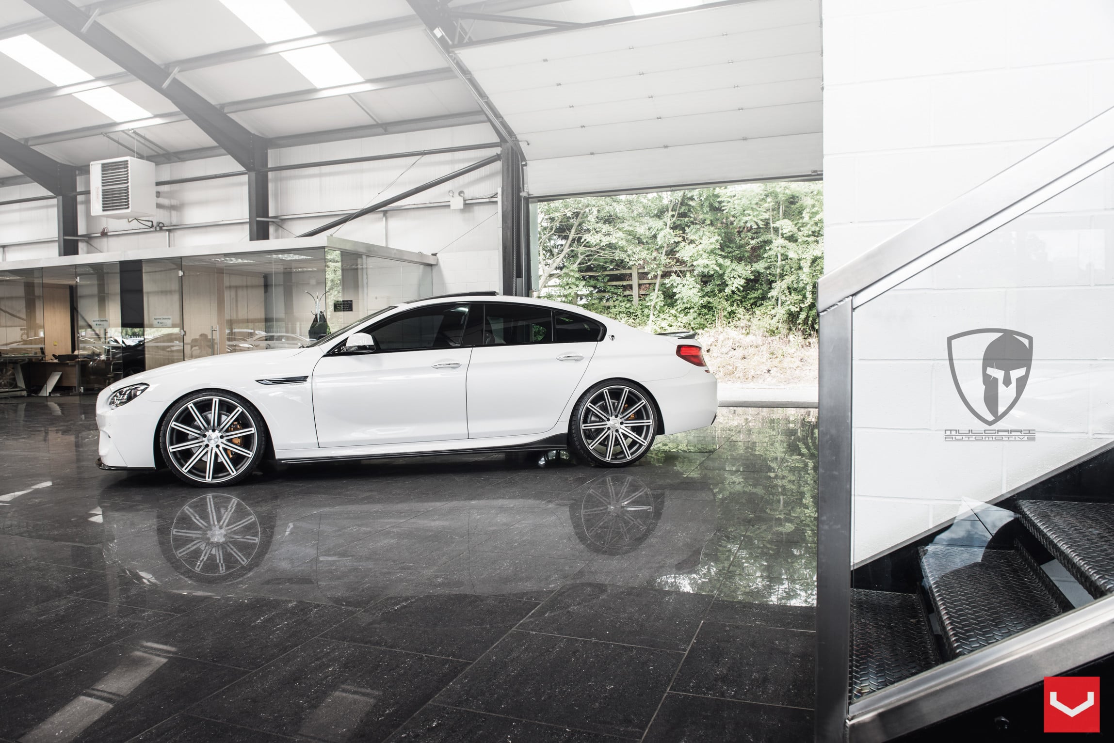 Aftermarket Black Side Skirts on White BMW 6-Series - Photo by Vossen