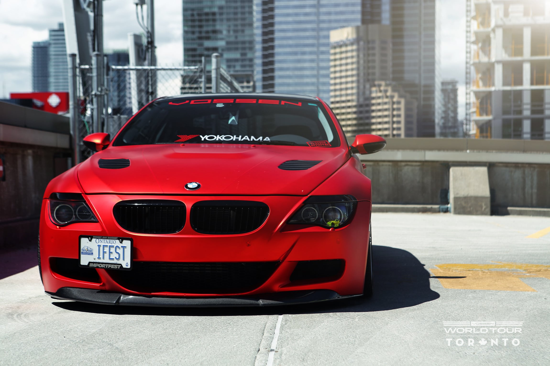 Carbon Fiber Front Lip on Red Matte BMW 6-Series - Photo by Vossen