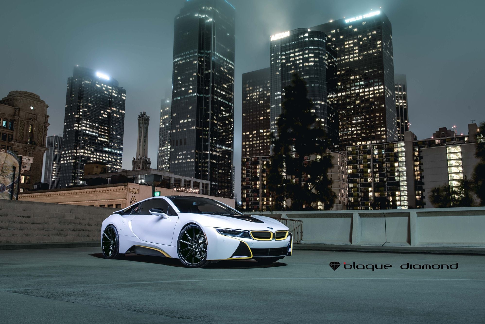 Front Bumper with Yellow Accents on White BMW i8 - Photo by Blaque Diamond