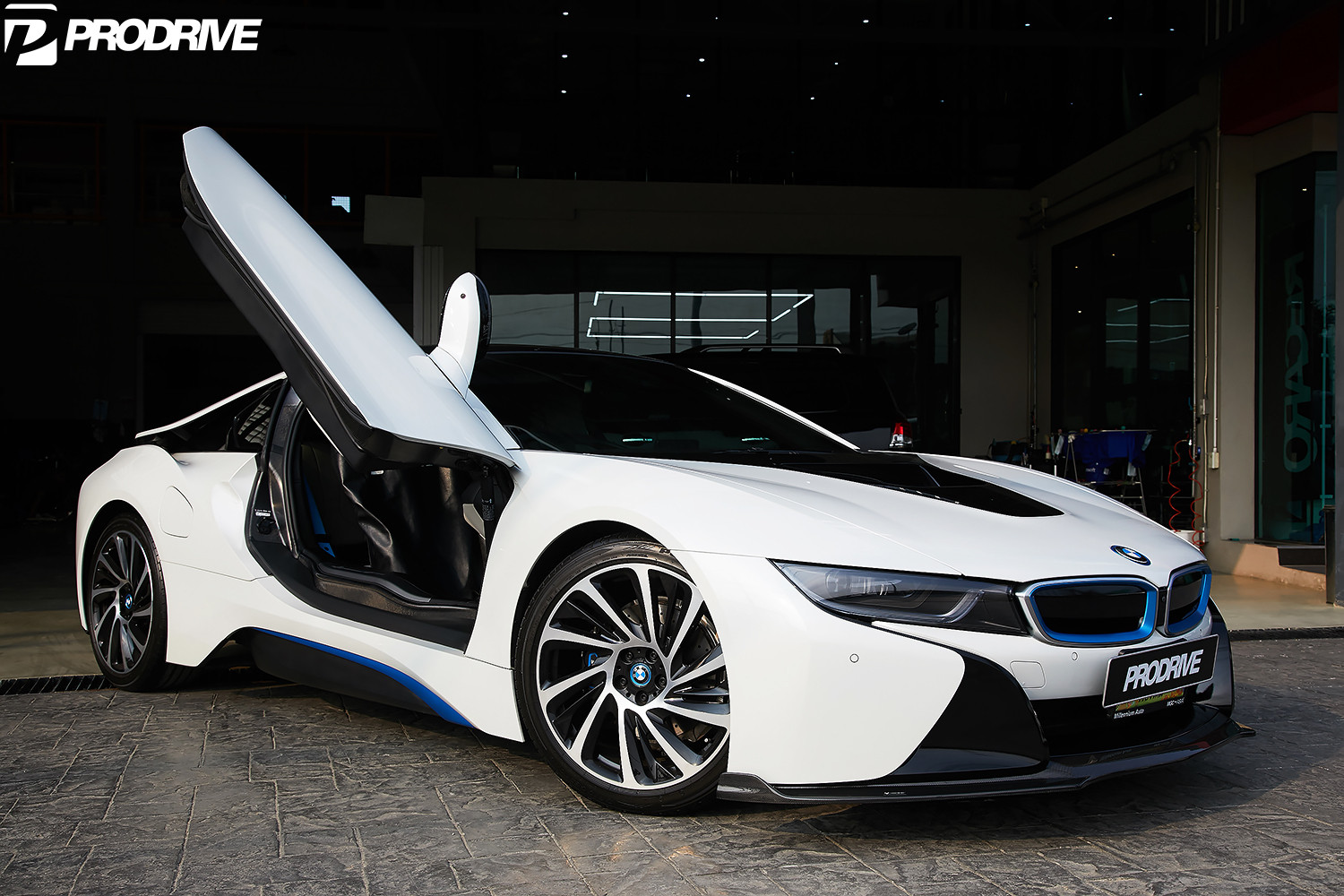 Carbon Fiber Front Lip on White BMW i8 - Photo by Vorsteiner