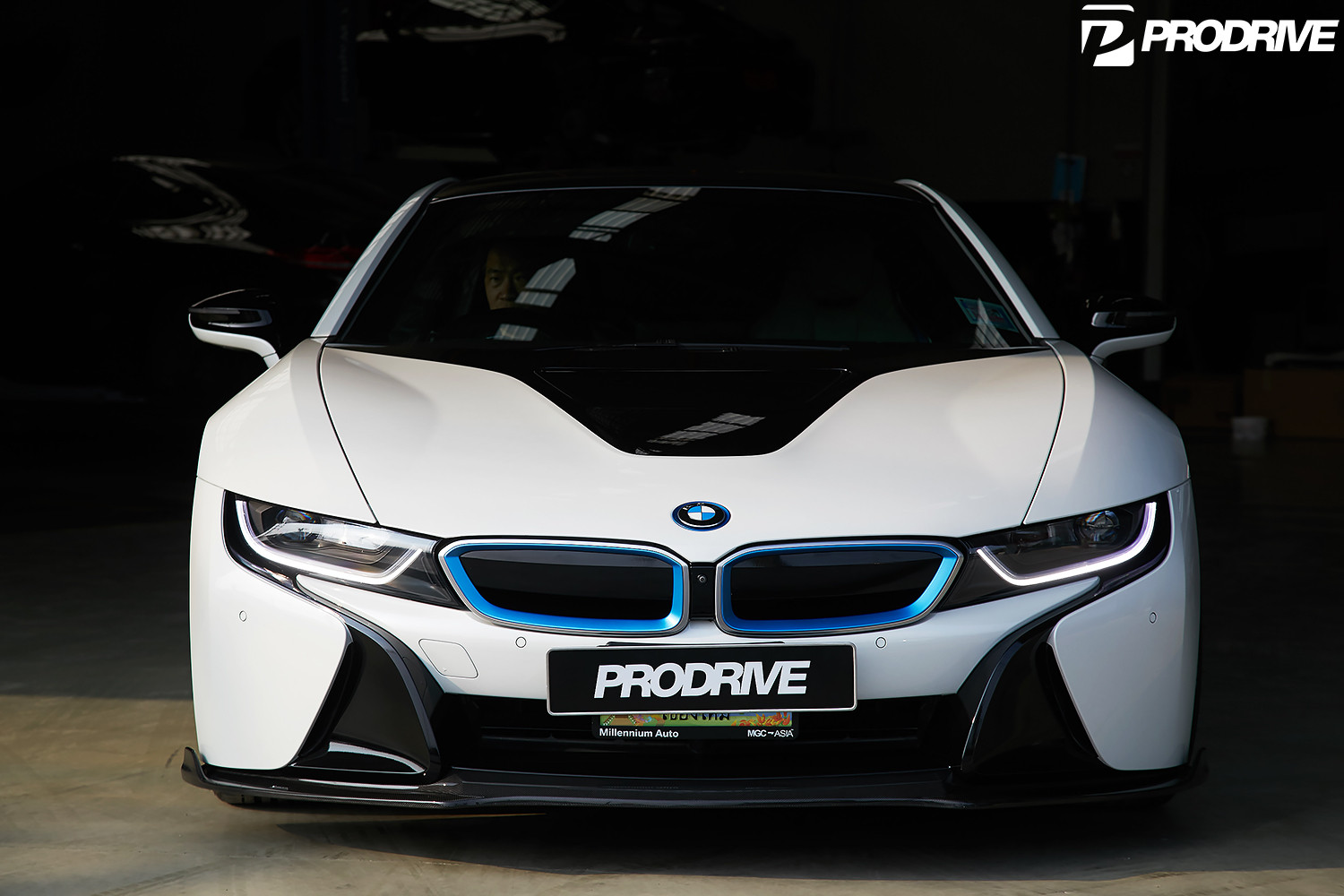 White BMW i8 with Custom LED-Bar Style Headlights - Photo by Vorsteiner