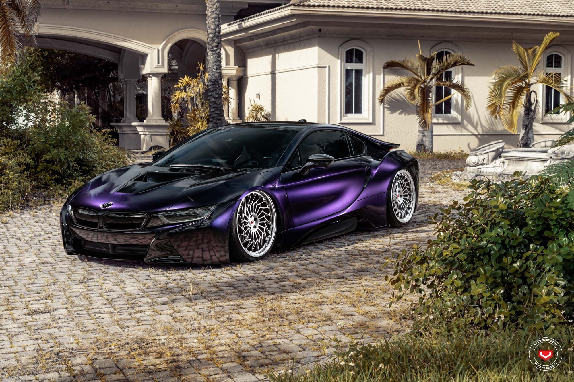 Purple BMW i8 with Custom Vented Hood - Photo by Vossen