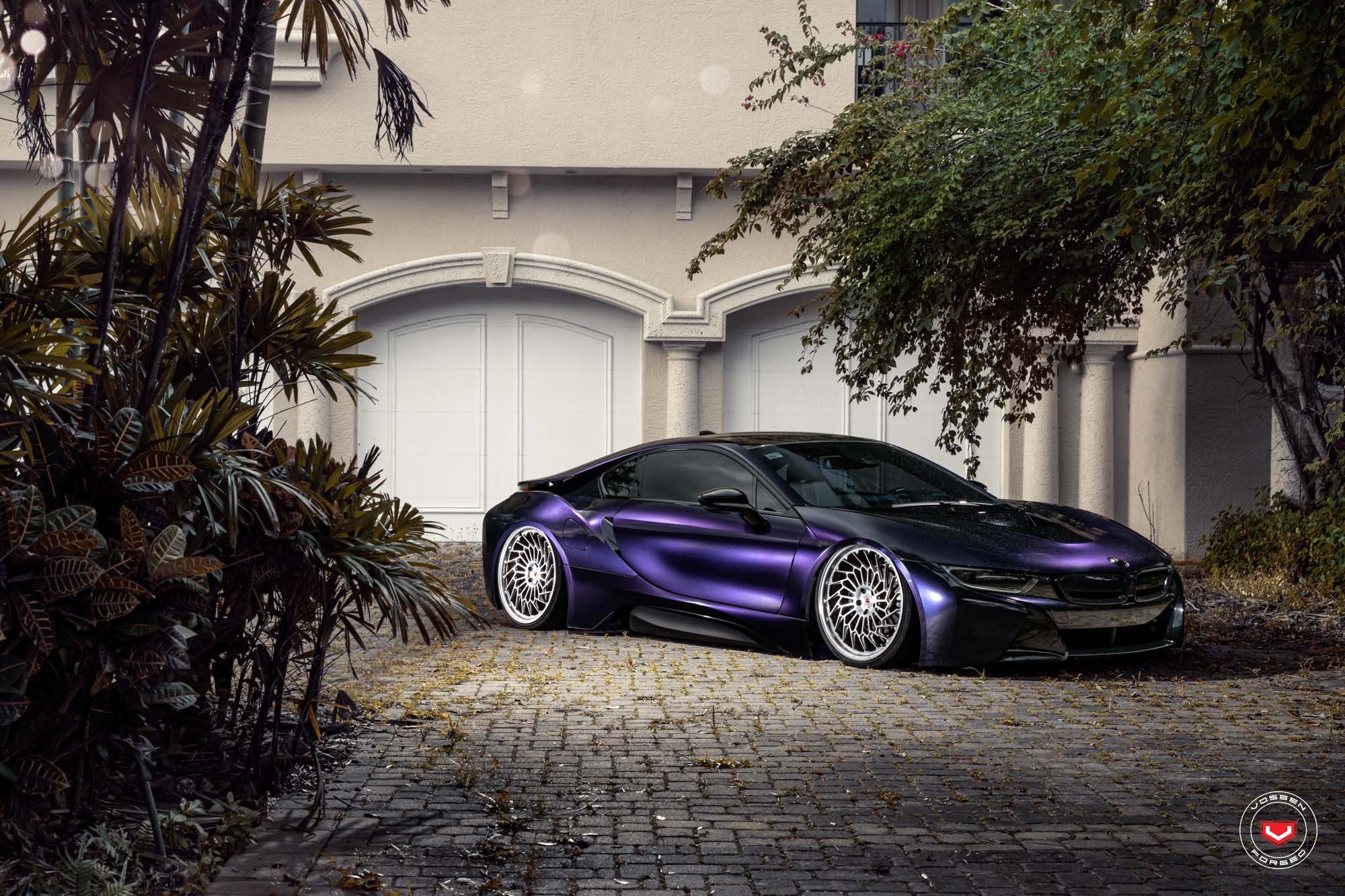 Aftermarket Side Skirts on Purple BMW i8 - Photo by Vossen