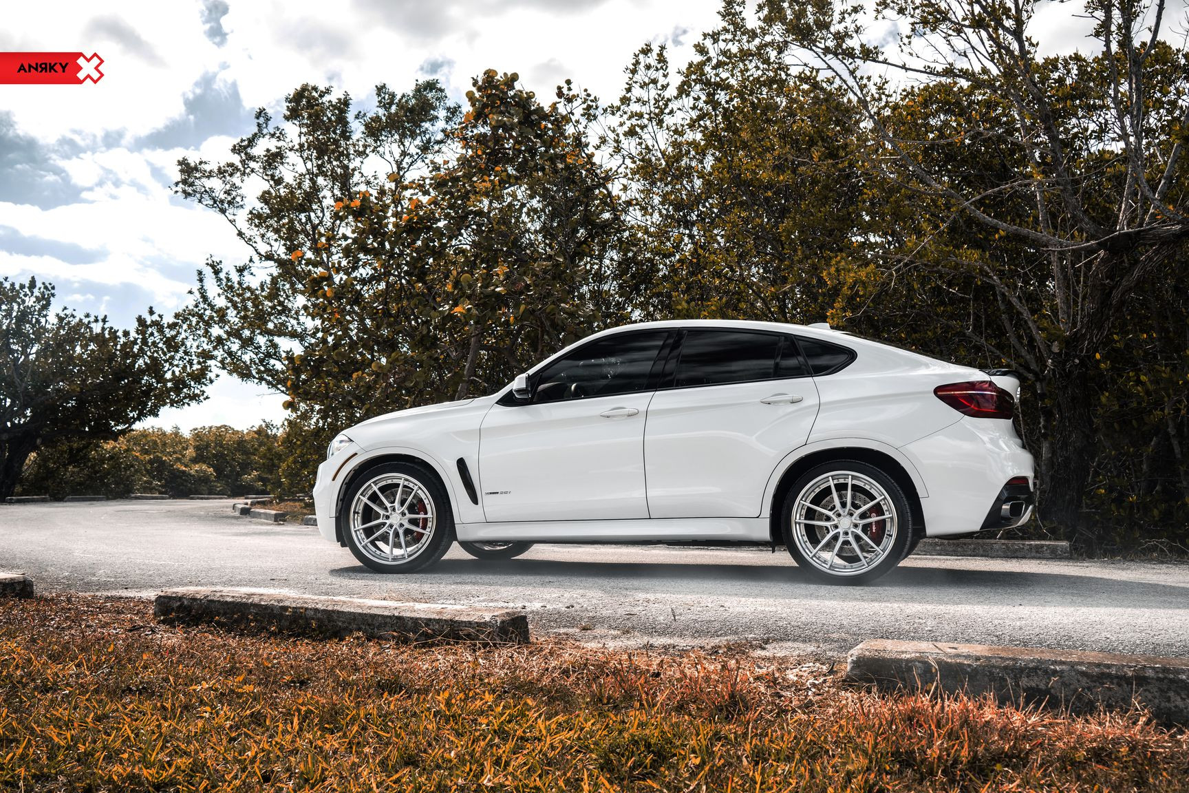 Aftermarket Side Skirts on White BMW X6 - Photo by Anrky Wheels