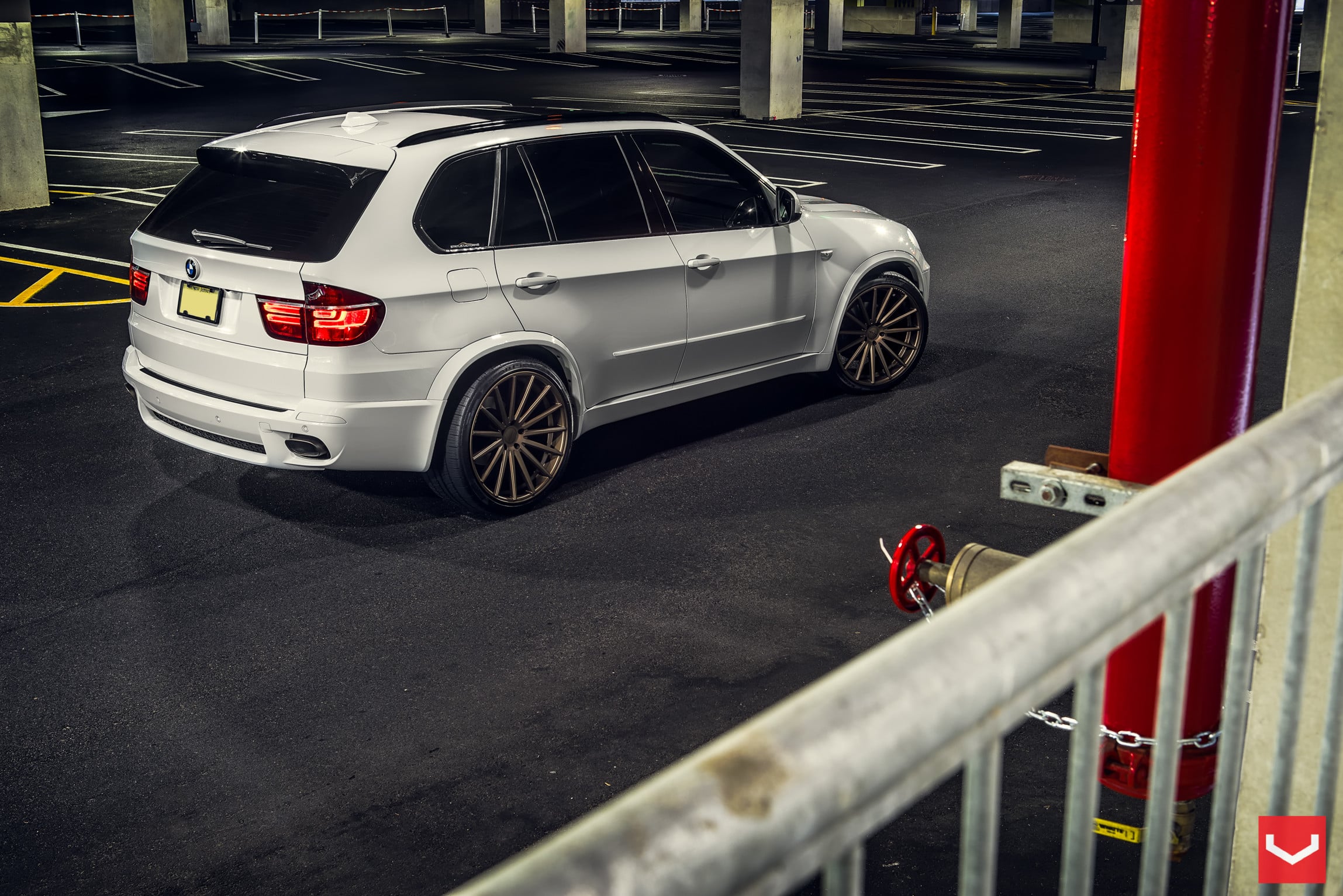 Custom Red LED Taillights on White BMW X5 - Photo by Vossen