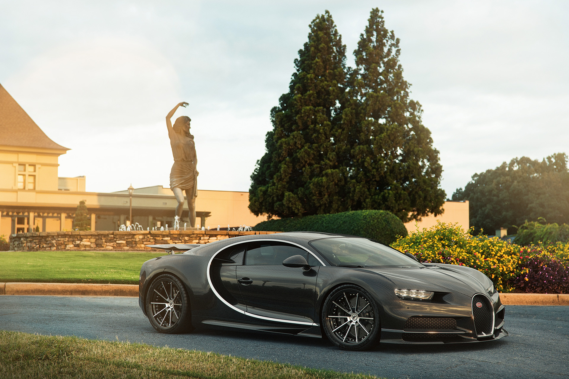 Carbon Fiber Wrapped Bugatti Chiron with Custom Headlights - Photo by Forgiato