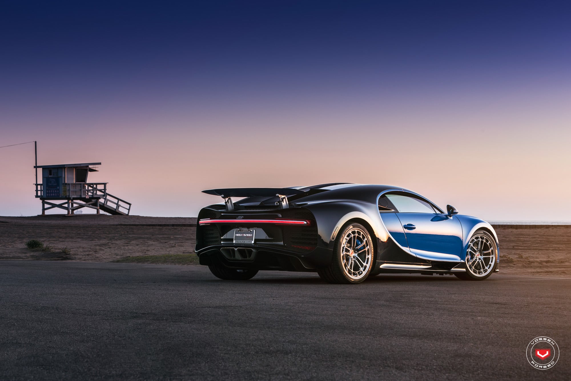 Blue Bugatti Chiron with Aftermarket Wing Spoiler - Photo by Vossen