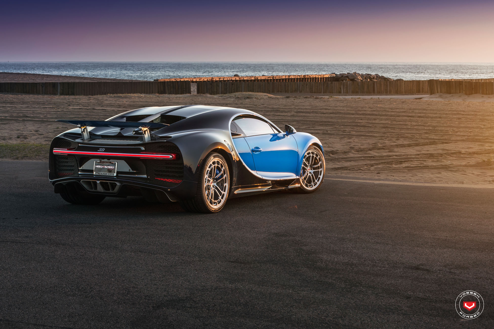 Blue Bugatti Chiron with Aftermarket Rear Diffuser - Photo by Vossen
