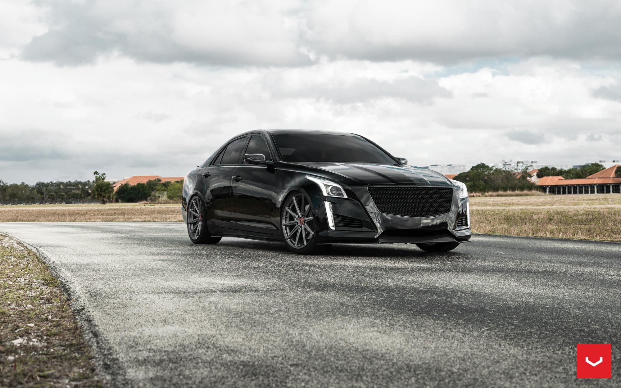 Black Cadillac CTS with Aftermarket Mesh Grille - Photo by Vossen.