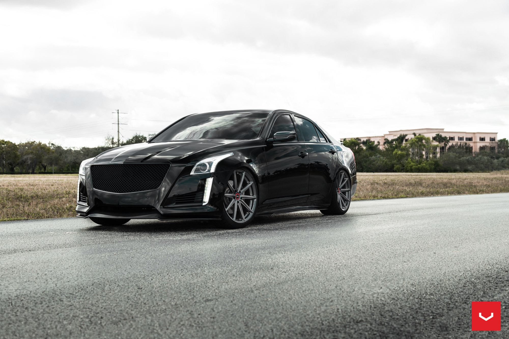 Custom LED Headlights on Black Cadillac CTS - Photo by Vossen