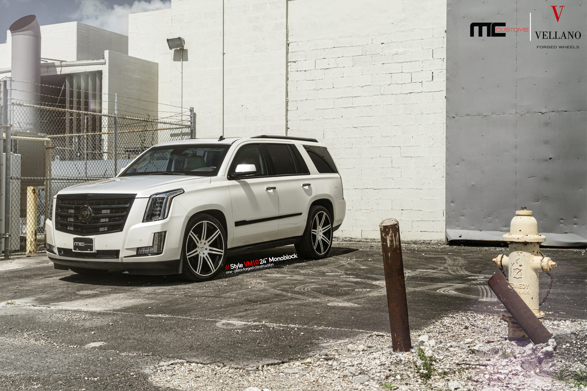 White Cadillac Escalade with Dark Smoke LED Headlights - Photo by Vellano