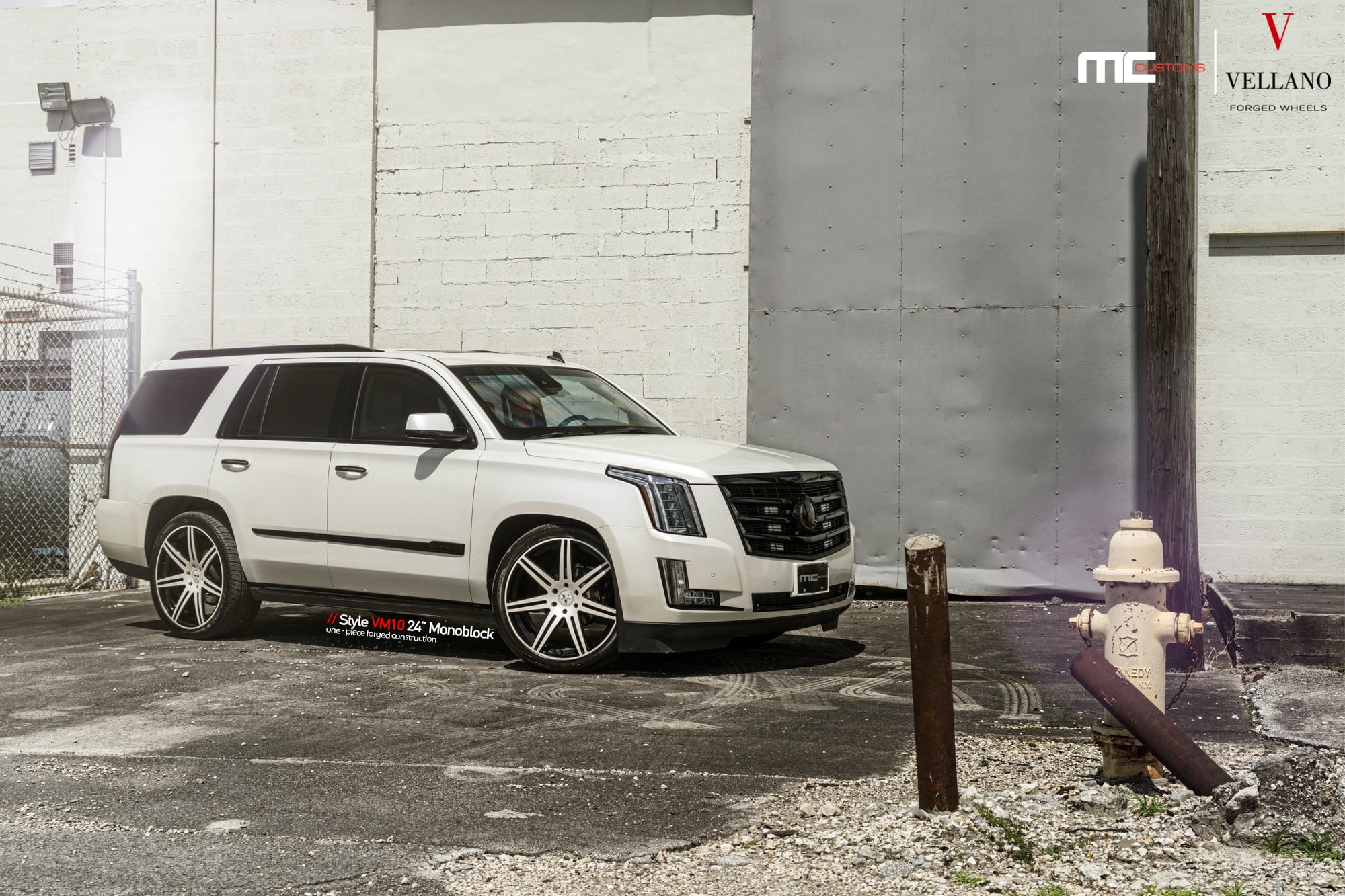 Aftermarket Side Skirts on White Cadillac Escalade - Photo by Vellano