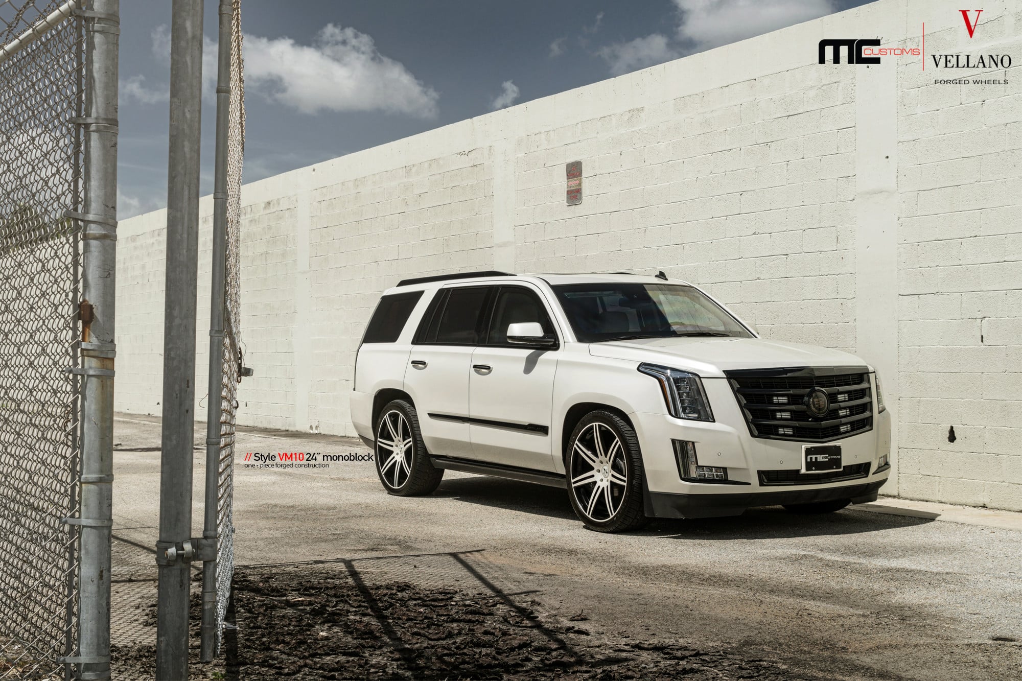 Gloss Black Custom Grille on White Cadillac Escalade - Photo by Vellano