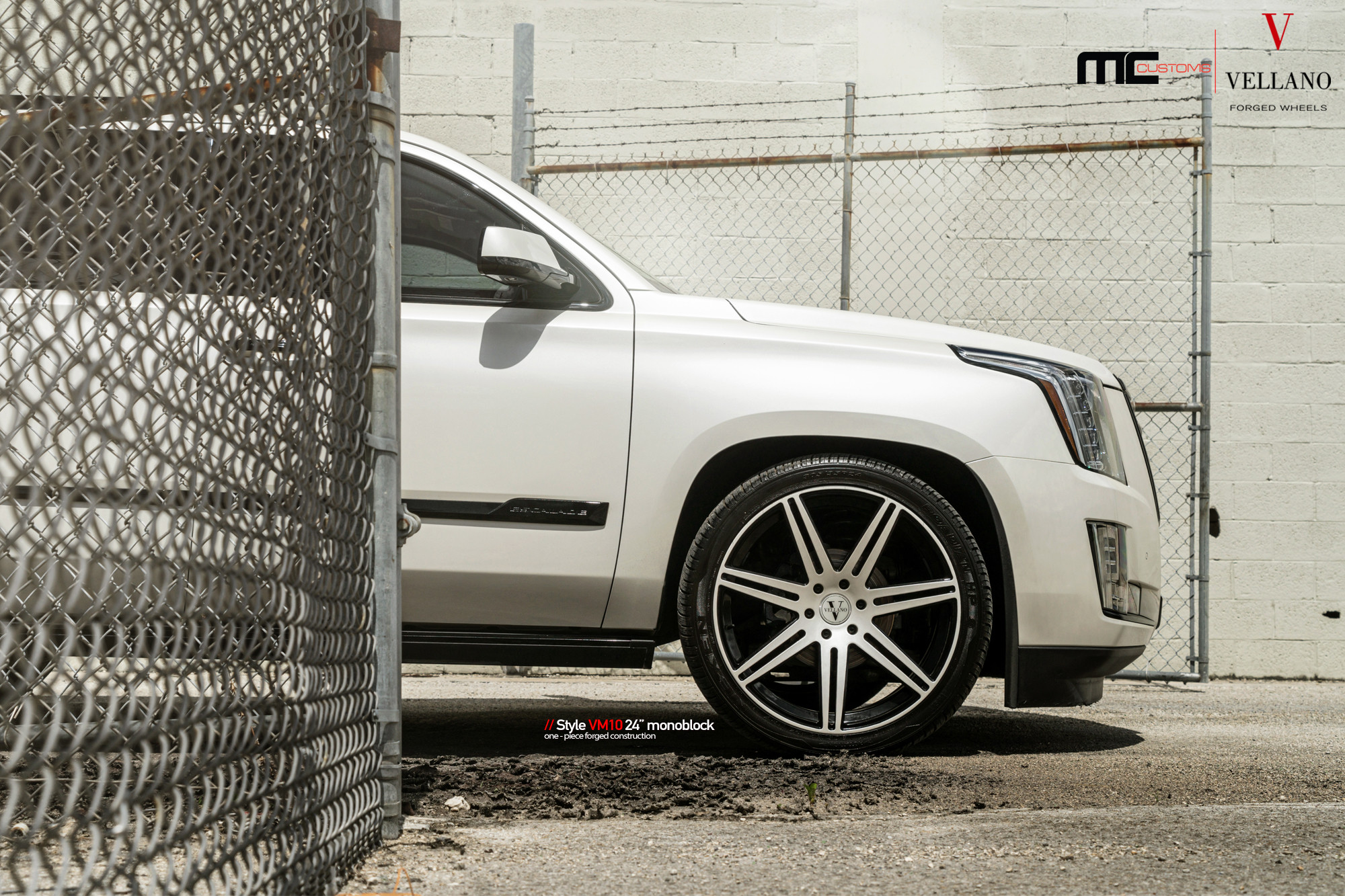 White Cadillac Escalade with Custom Vellano Wheels - Photo by Vellano