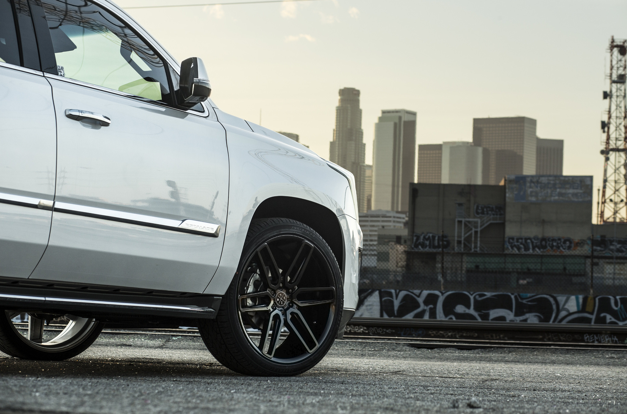 Custom Blaque Diamond Wheels on Gray Cadillac Escalade - Photo by Blaque Diamond Wheels