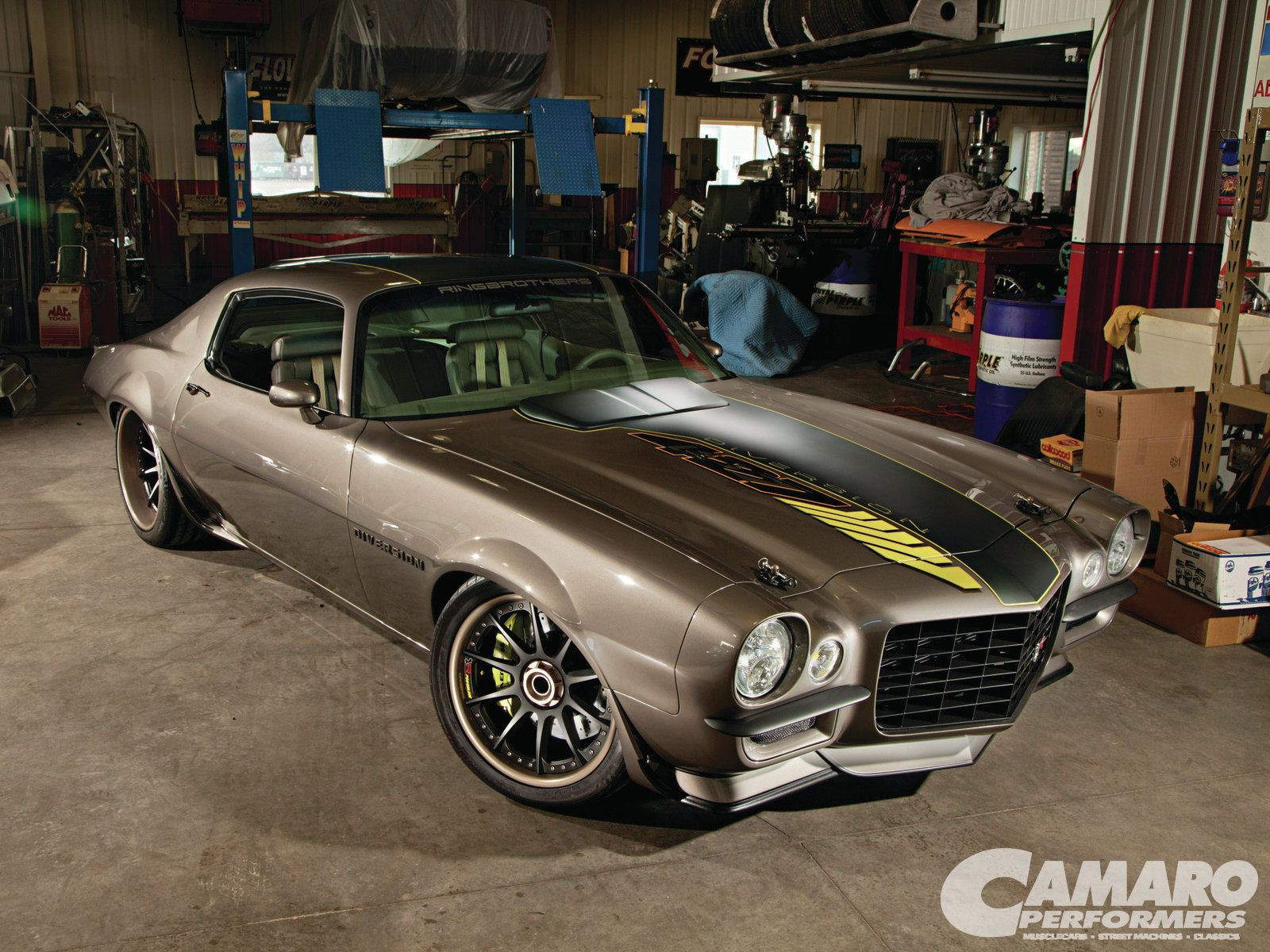 Aftermarket Hood on Gray Chevy Camaro Diversion - Photo by Forgeline Motorsports