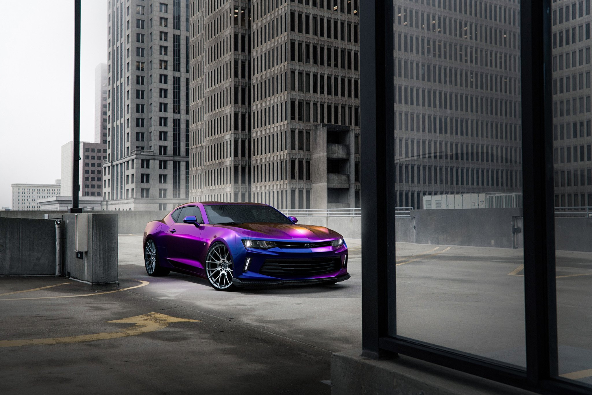 Chameleon Chevy Camaro with Dark Smoke Headlights - Photo by Forgiato