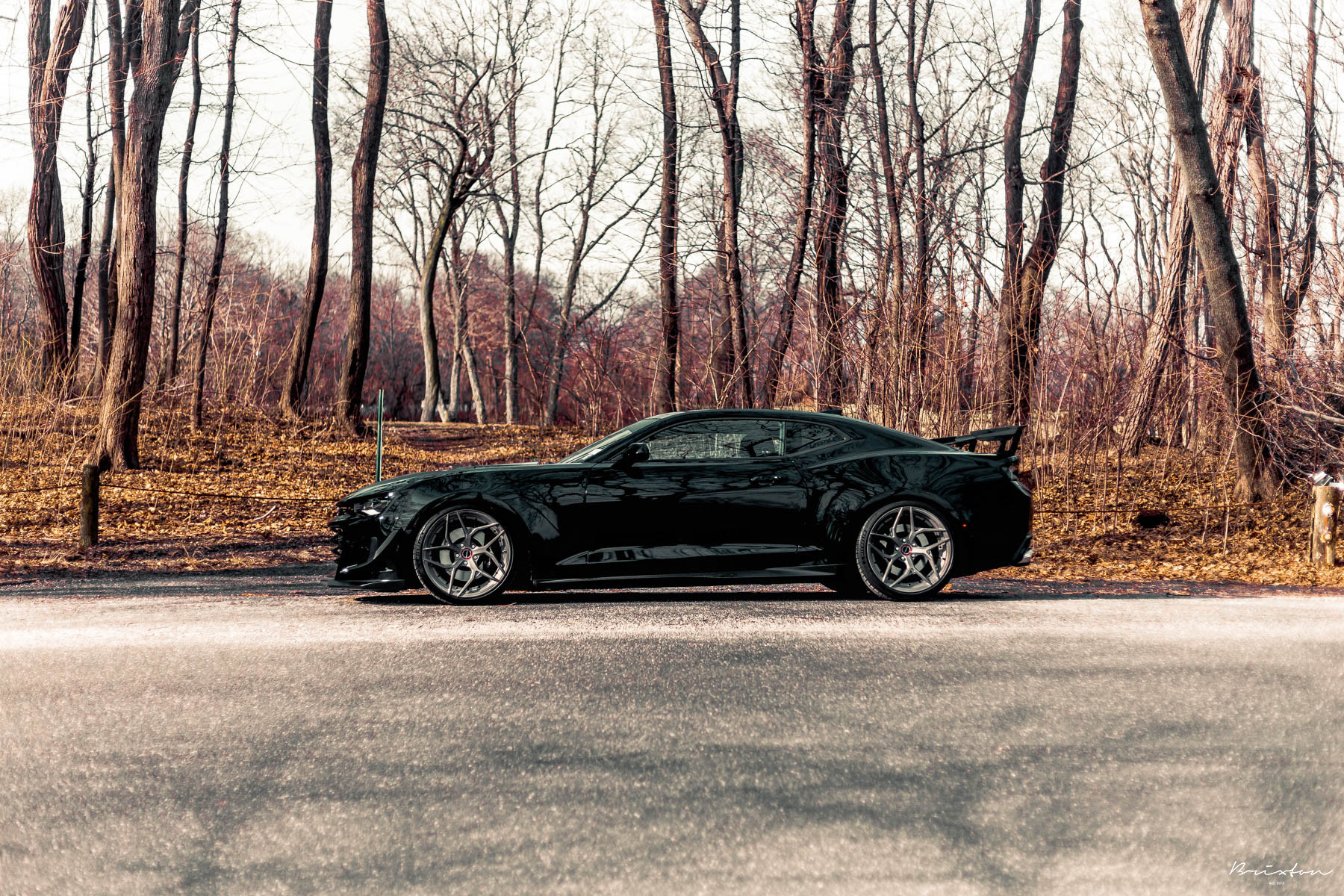 Aftermarket Side Skirts on Black Chevy Camaro - Photo by Brixton Forged Wheels