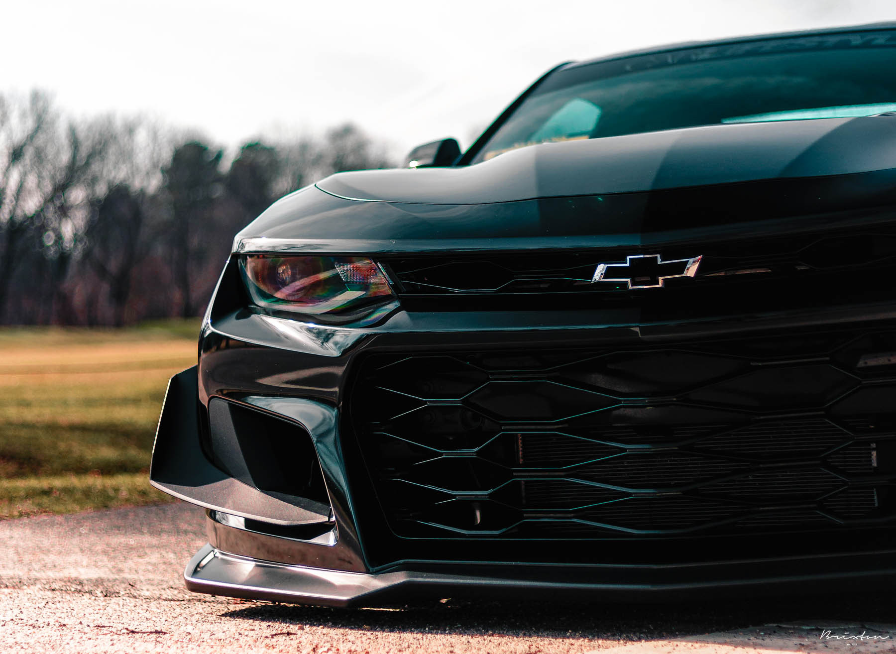 Black Chevy Camaro with Custom Mesh Bumper Grille - Photo by Brixton Forged Wheels