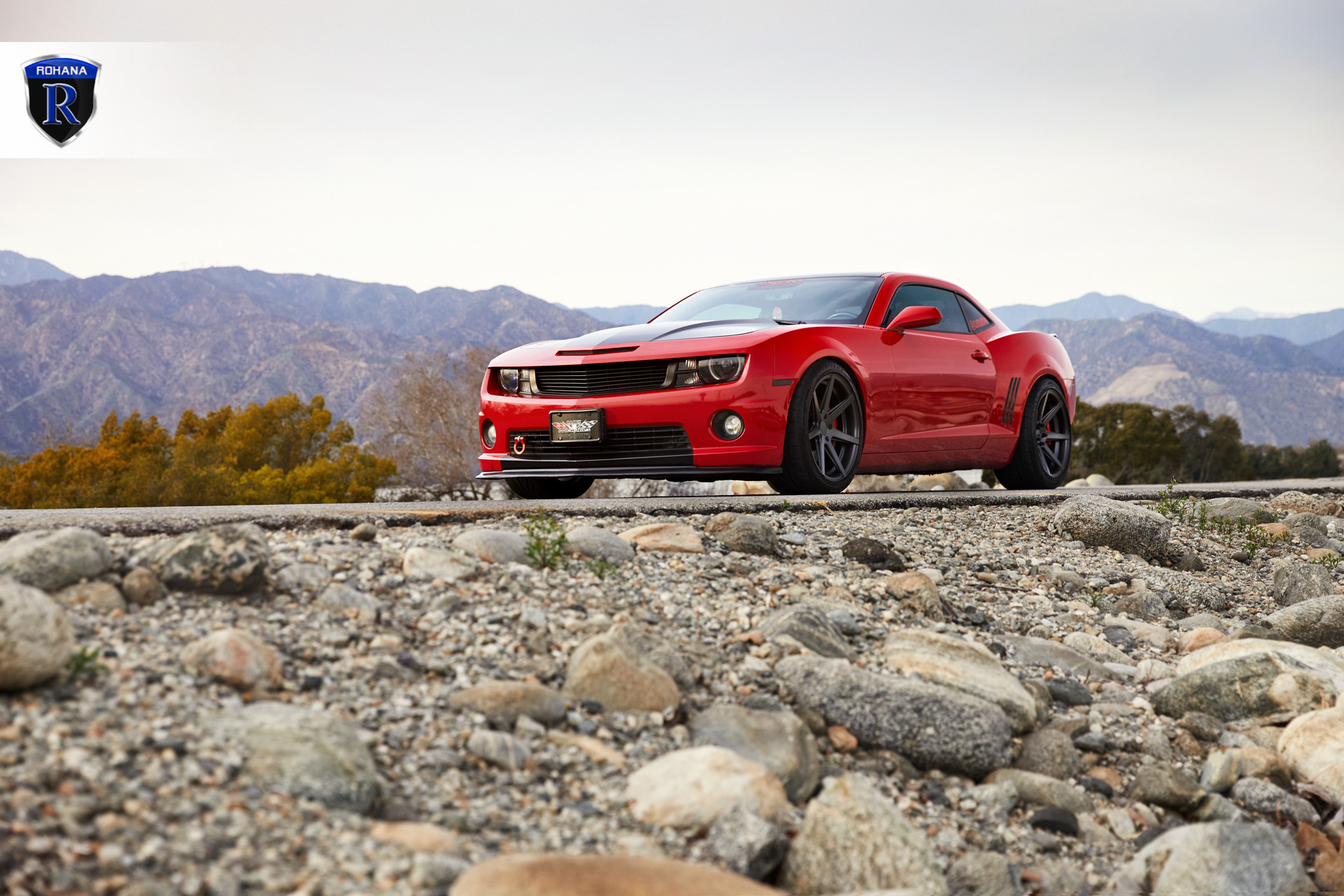 Front Bumper with Fog Lights on Red Chevy Camaro - Photo by Rohana Wheels