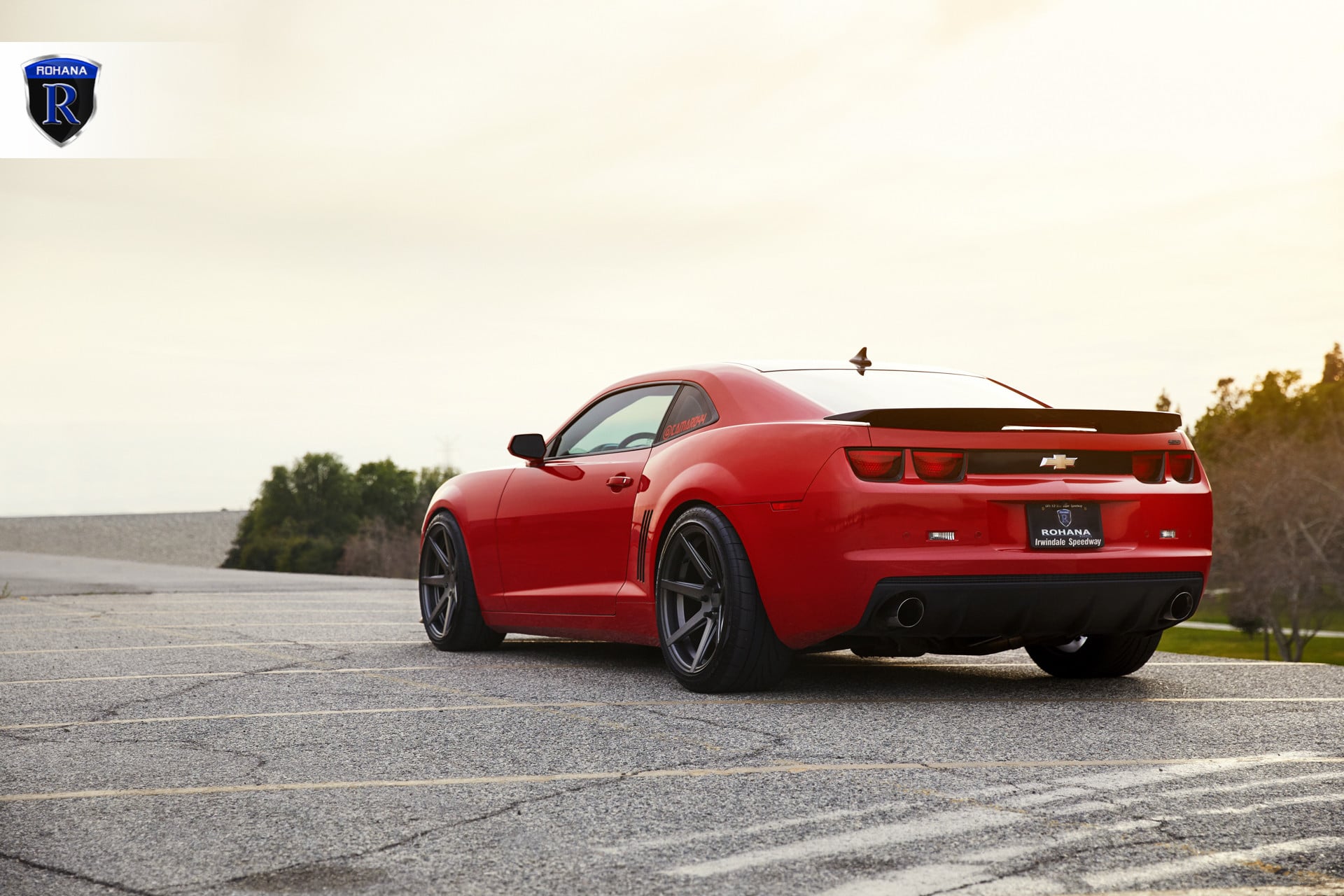 Red Chevy Camaro with Custom Style Rear Spoiler - Photo by Rohana Wheels