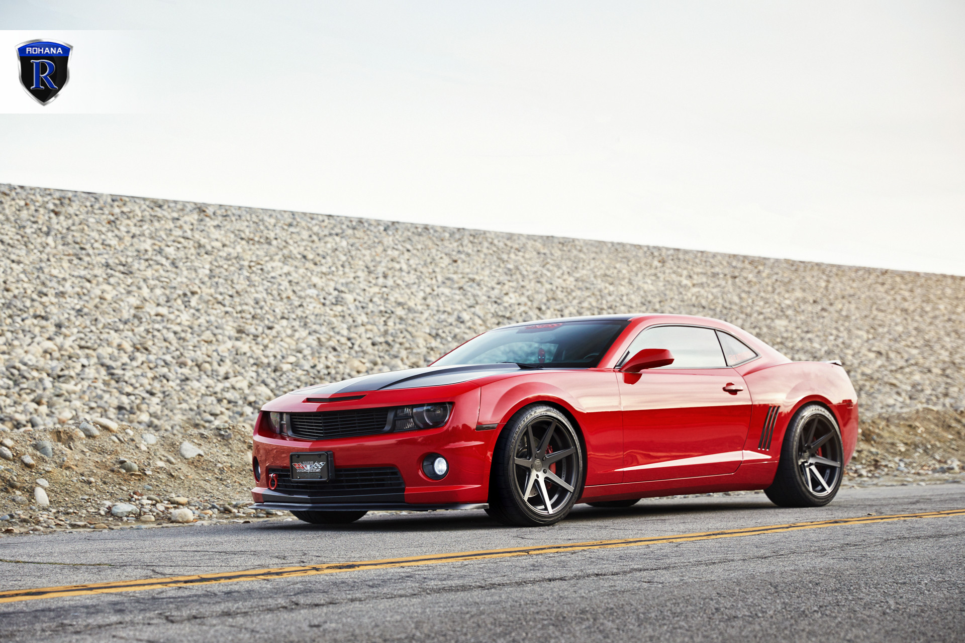Aftermarket Hood on Red Chevy Camaro - Photo by Rohana Wheels