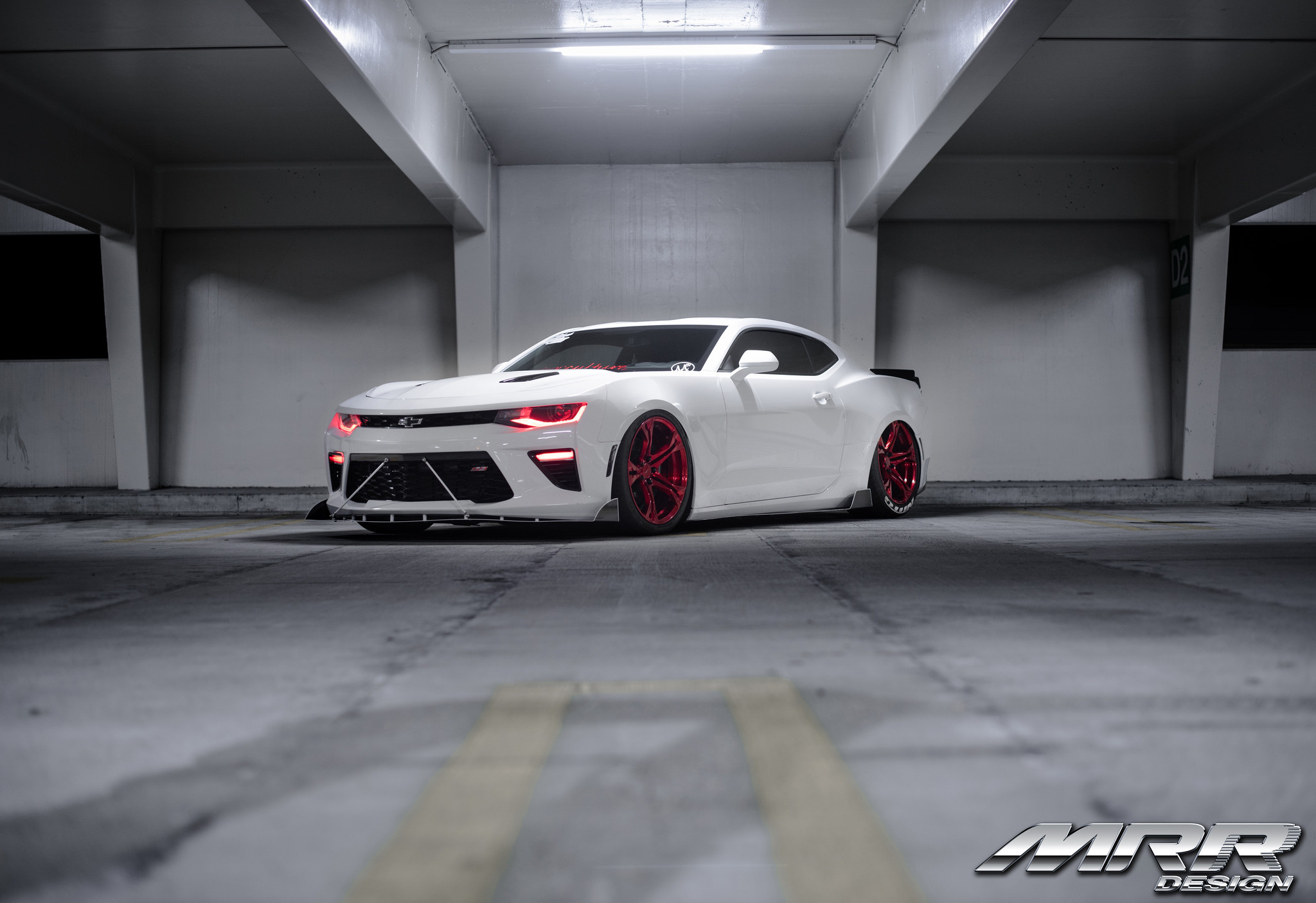 White Chevy Camaro with Custom Front Bumper Lip Spoiler - Photo by MRR wheels