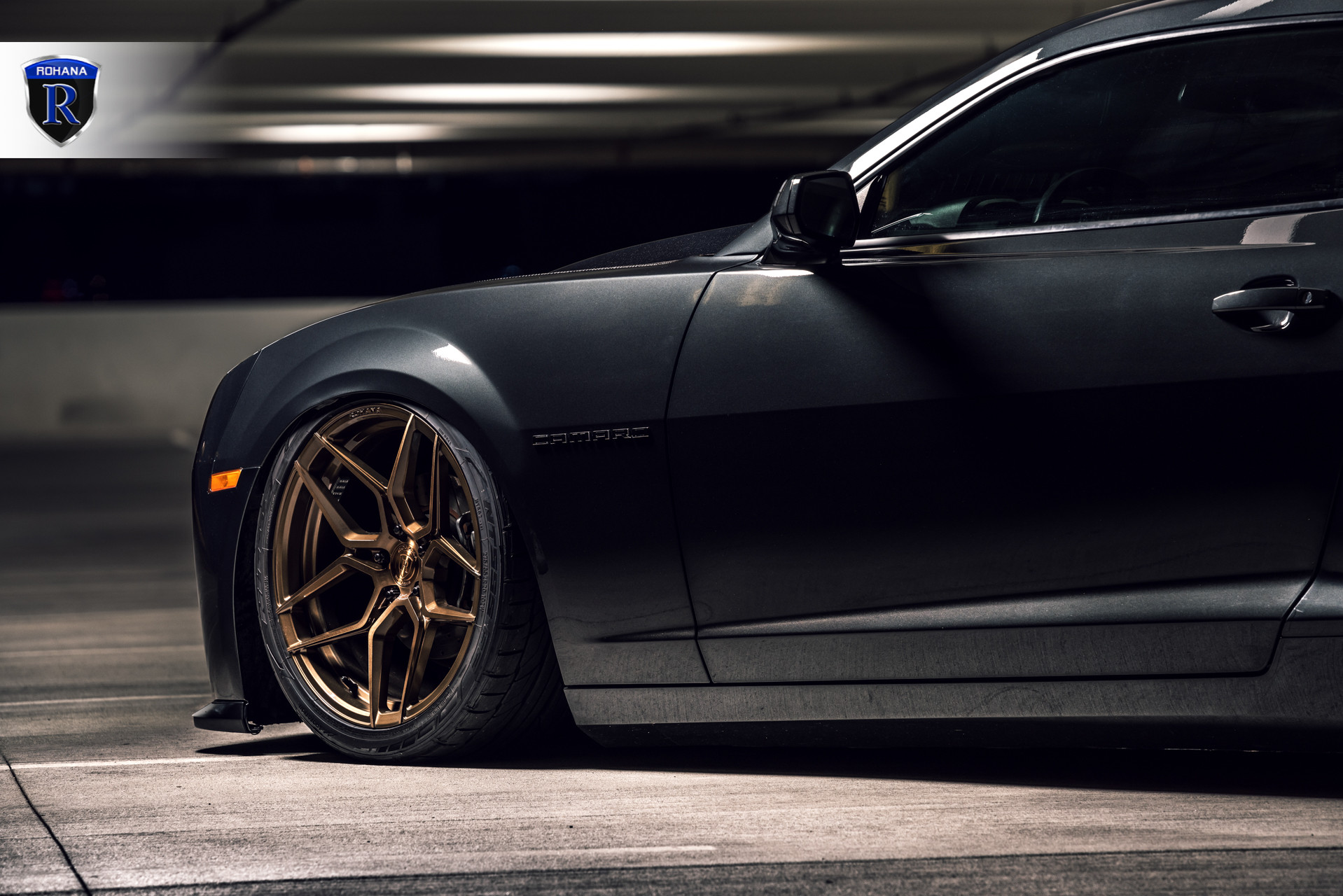 Black Chevy Camaro with Custom Bronze Rohana Rims - Photo by Rohana Wheels