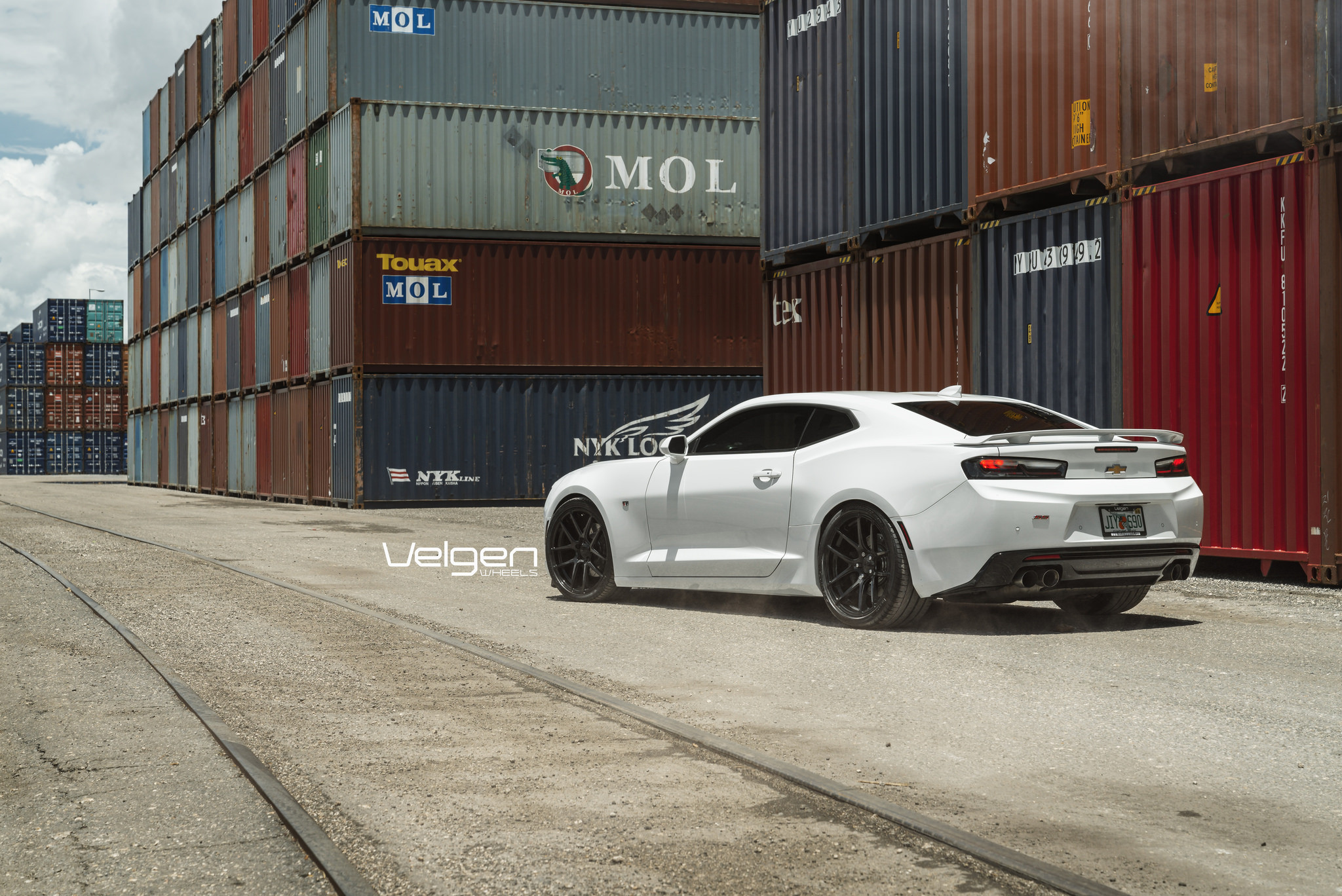 White Chevy Camaro SS with Custom Style Rear Spoiler - Photo by Velgen