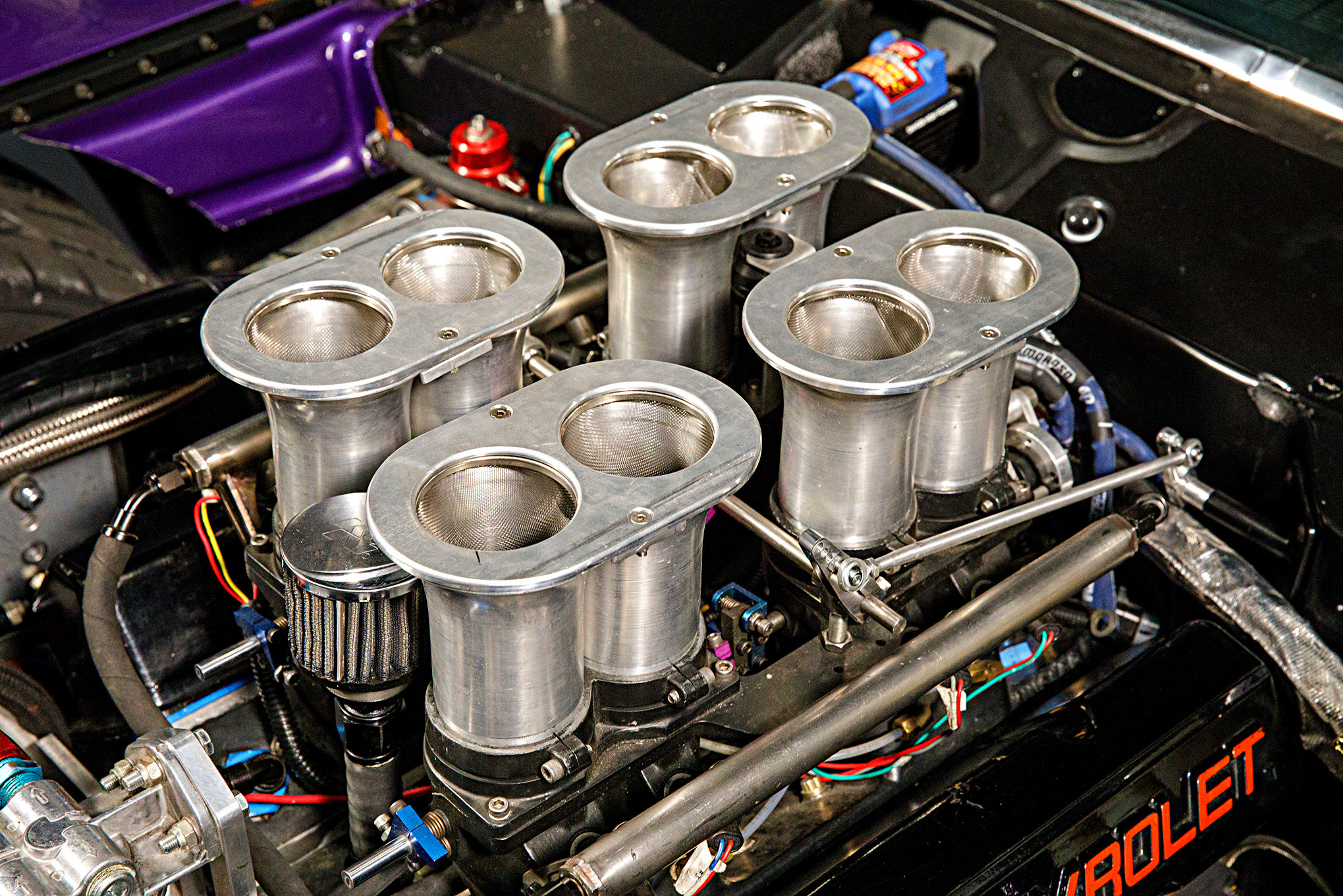 Chevy Camaro V8 Engine with Velocity Stacks - Photo by Robert McGaffin