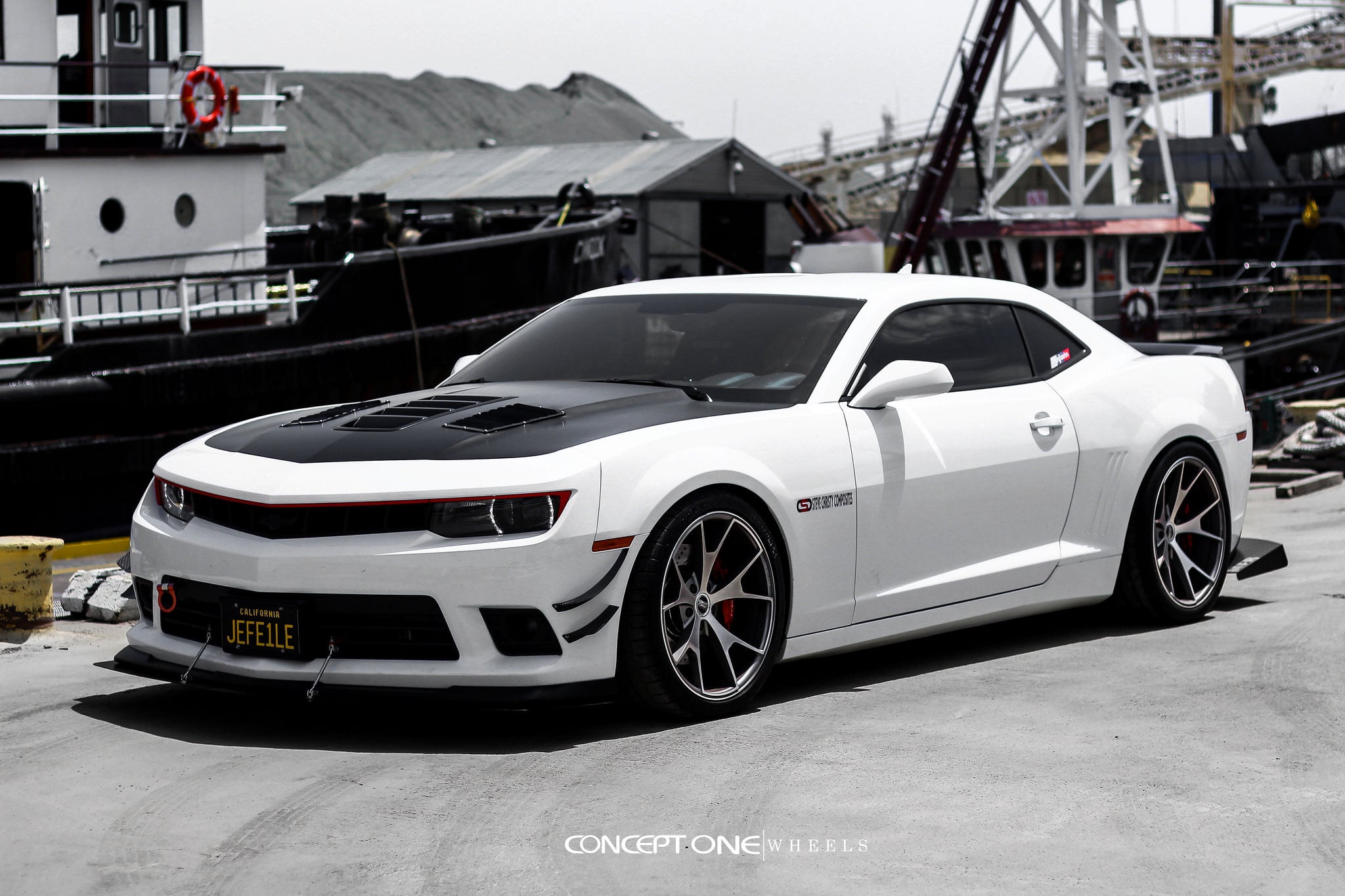 Lowered White Camaro on Concept One Wheels - Photo by Concept One