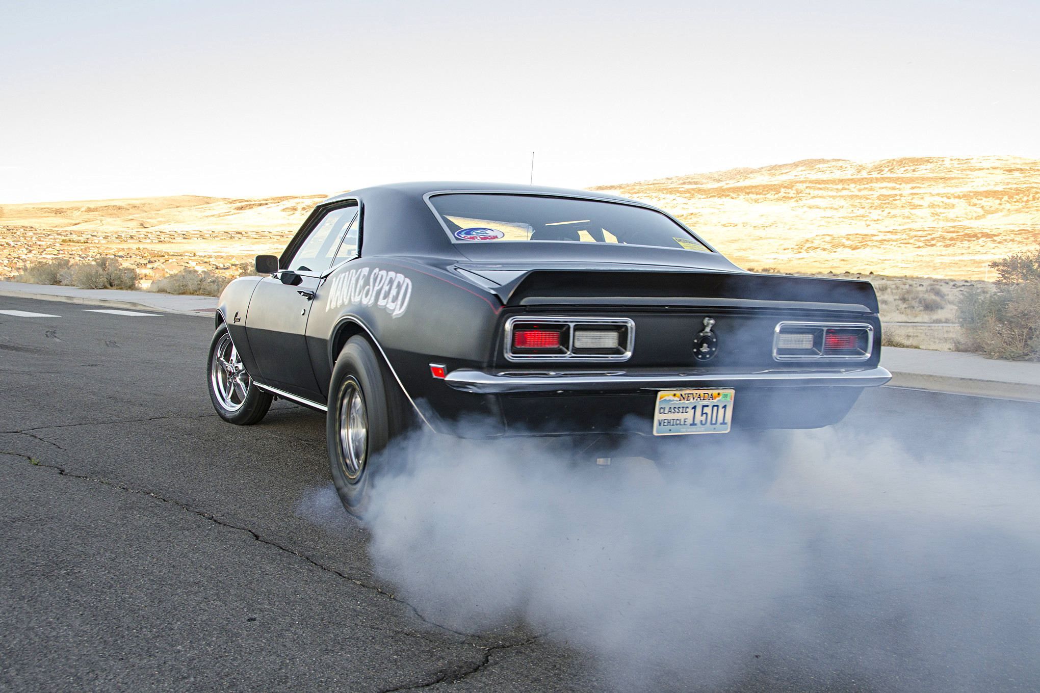 Aftermarket Rear Spoiler on Black Classic Chevy Camaro 383 - Photo by Steve Temple