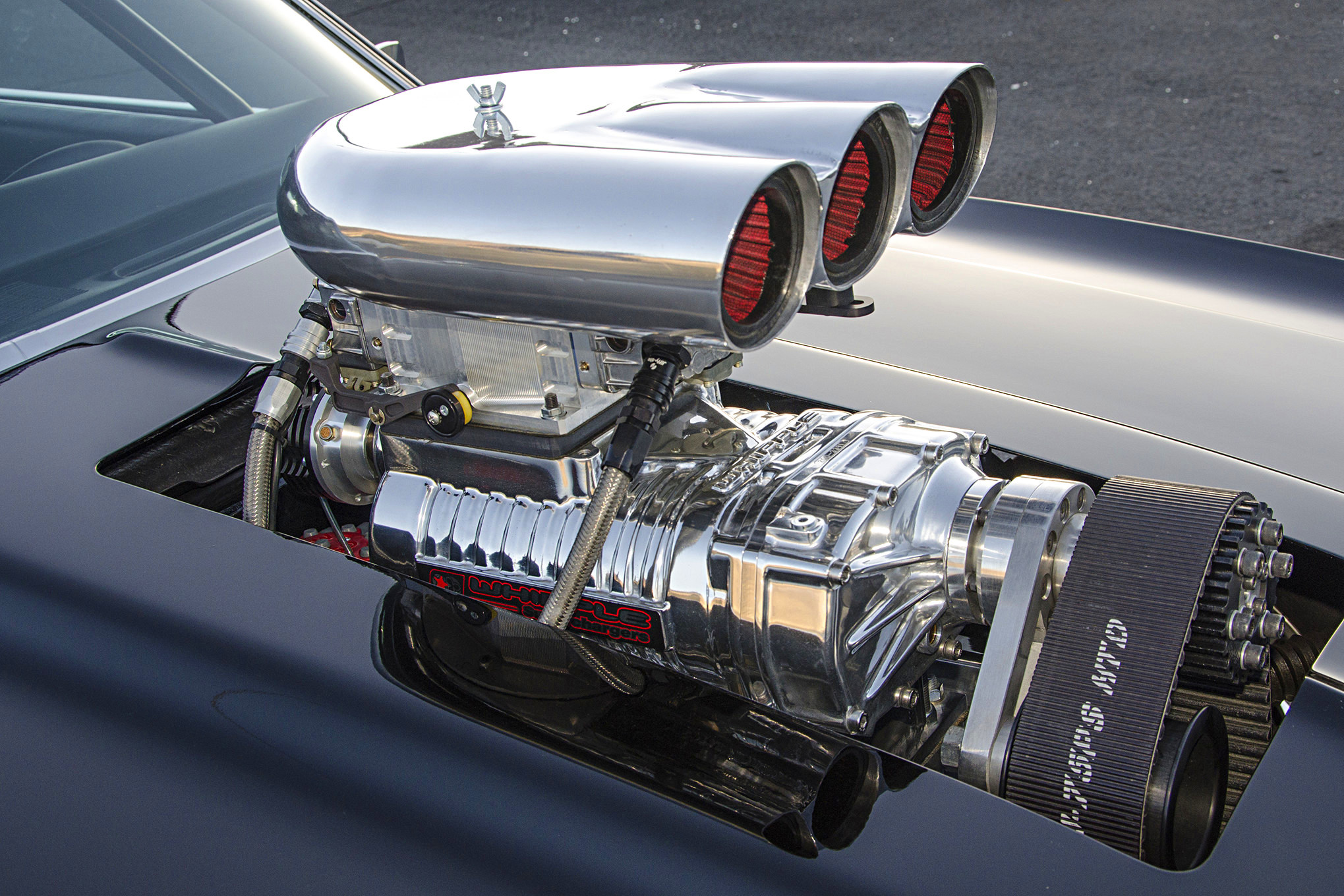 Black Chevy Camaro 383 with a Huge Blower - Photo by Steve Temple