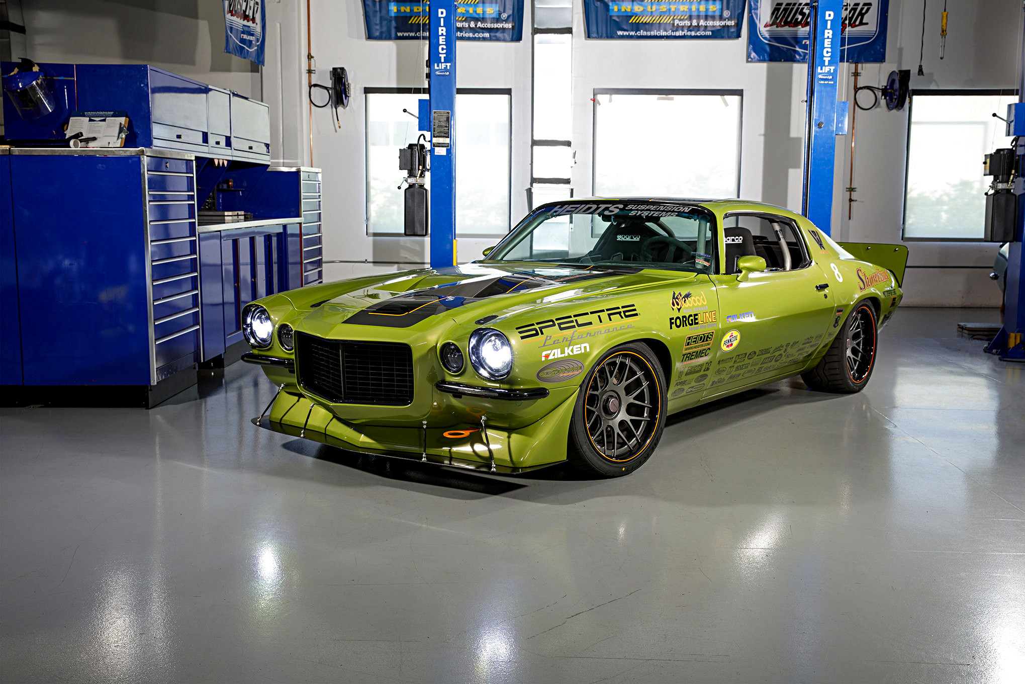 Blacked Out Billet Grille on Green Debadged Chevy Camaro - Photo by Robert McGaffin and Super Chevy Staff