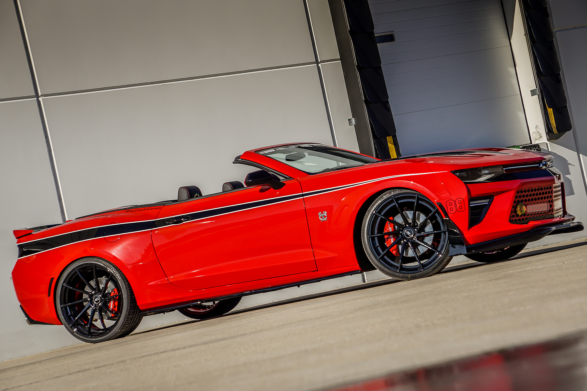 Custom Side Mirrors on Red Convertible Chevy Camaro - Photo by B-Forged Performance Wheels