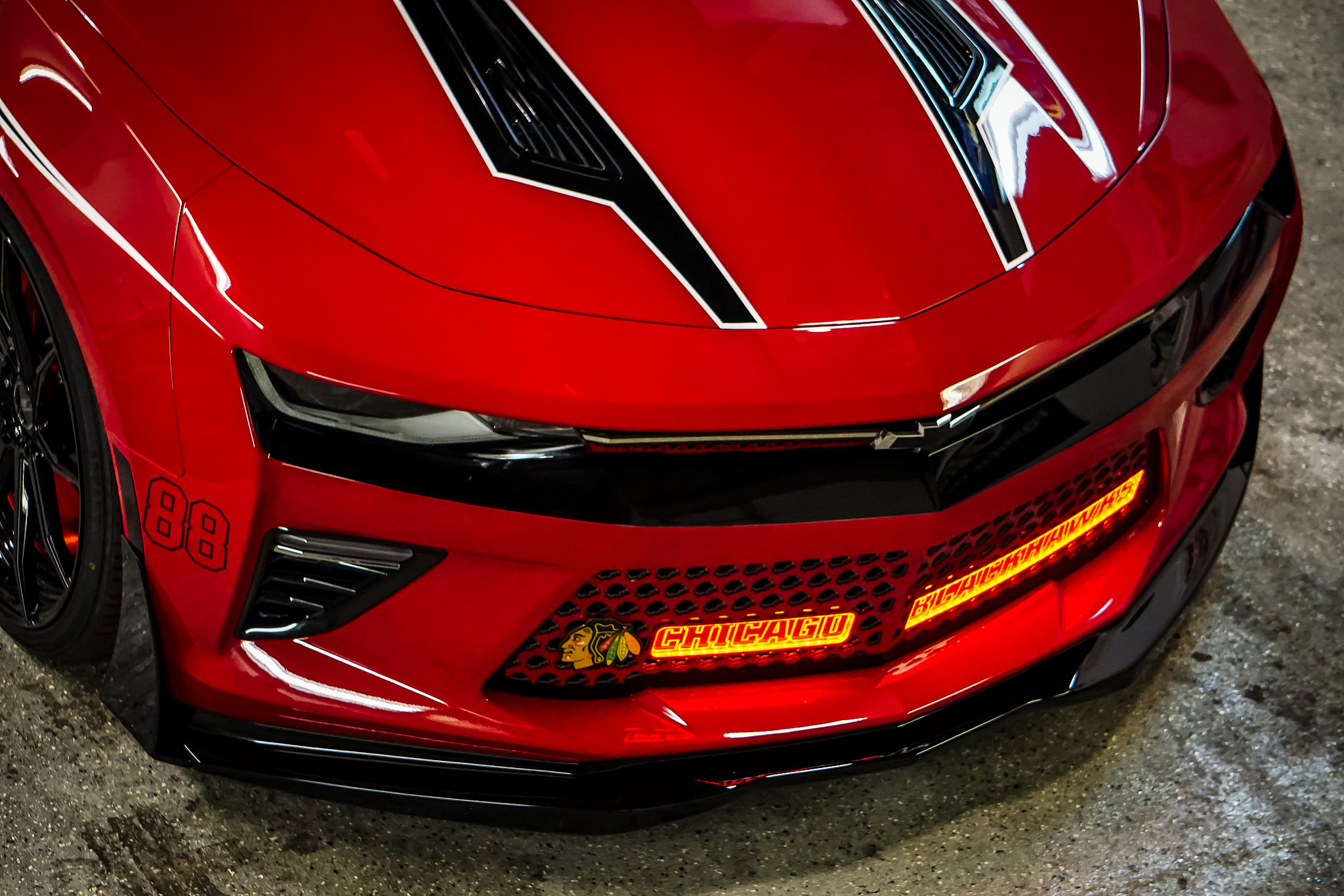 Custom Front Bumper Lip on Red Convertible Chevy Camaro - Photo by B-Forged Performance Wheels