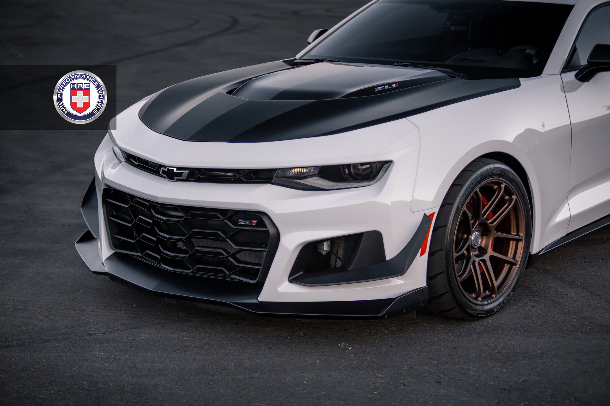 Dark Smoke Projector Headlights on White Chevy Camaro - Photo by HRE Wheels