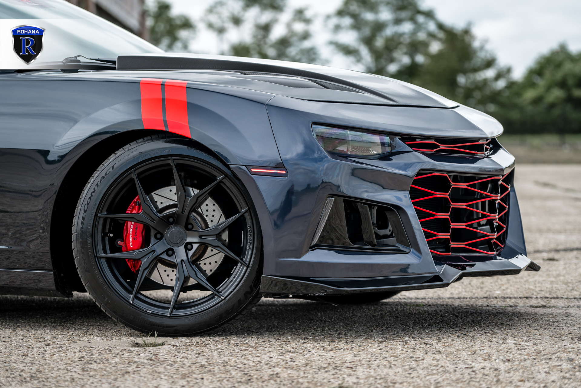 Gray Chevy Camaro with Aftermarket Front Bumper - Photo by Rohana Wheels