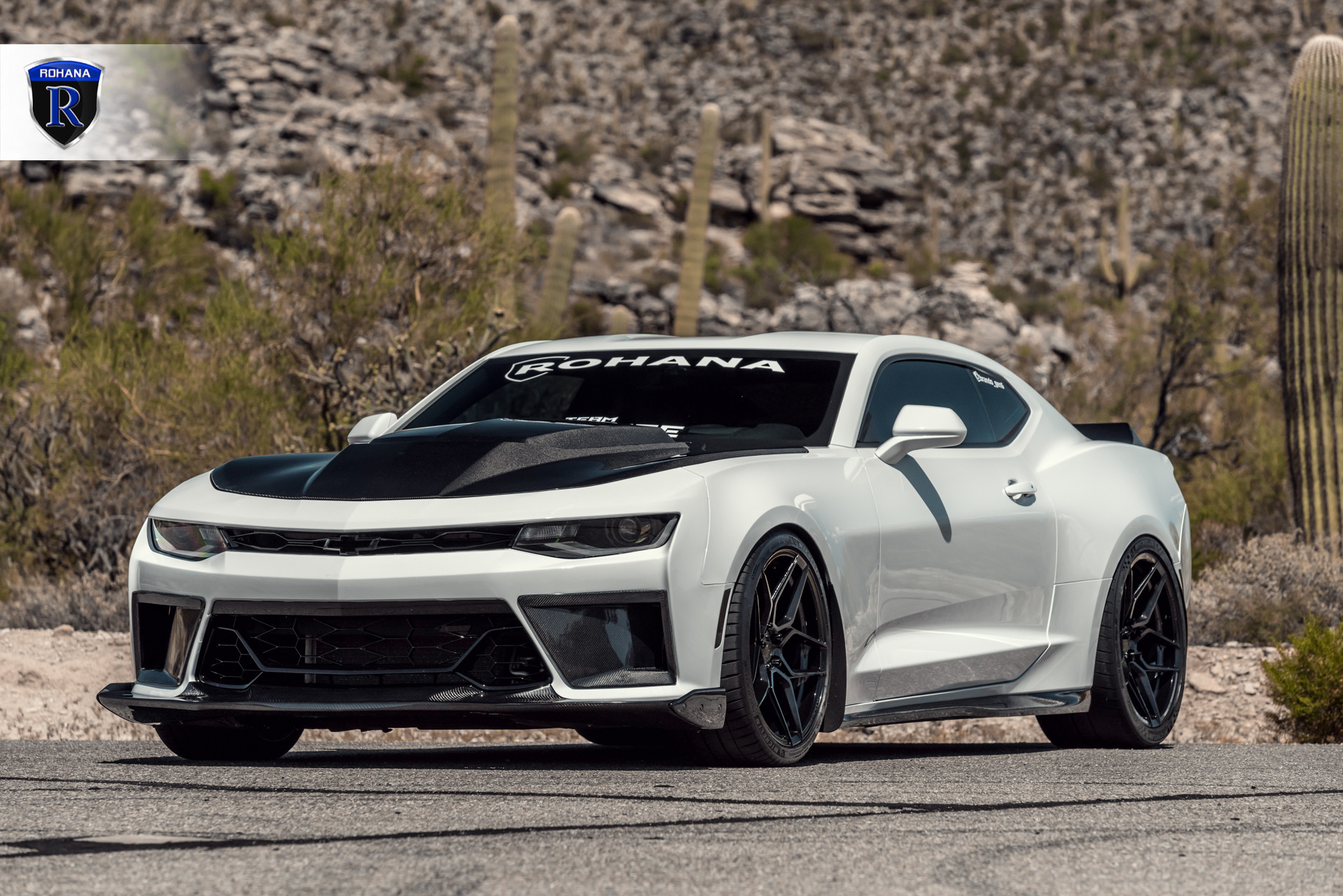 Custom White Chevy Camaro with Carbon Fiber Components - Photo by Rohana Wheels