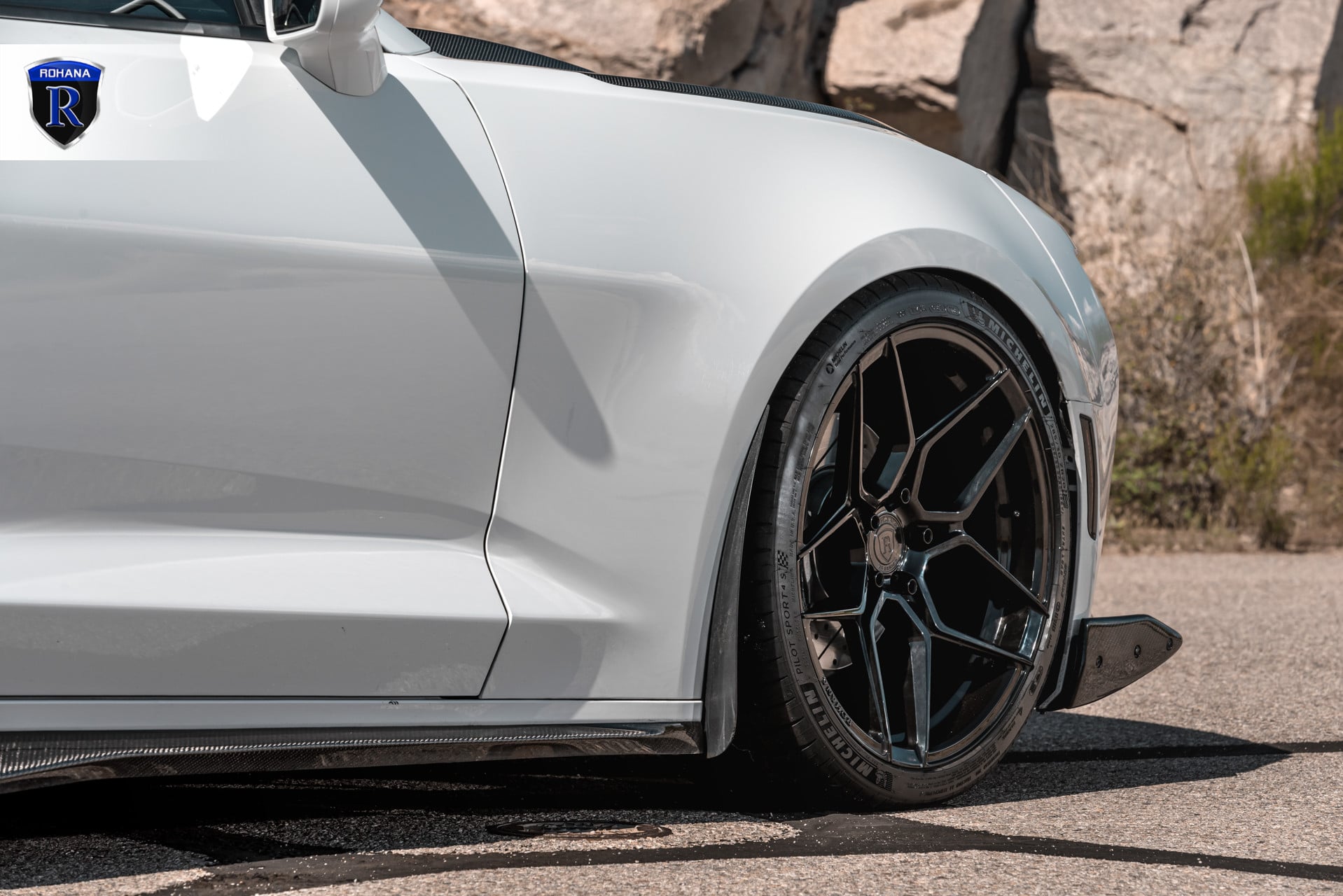 Rohana Black Wheels on Custom White Chevy Camaro - Photo by Rohana Wheels