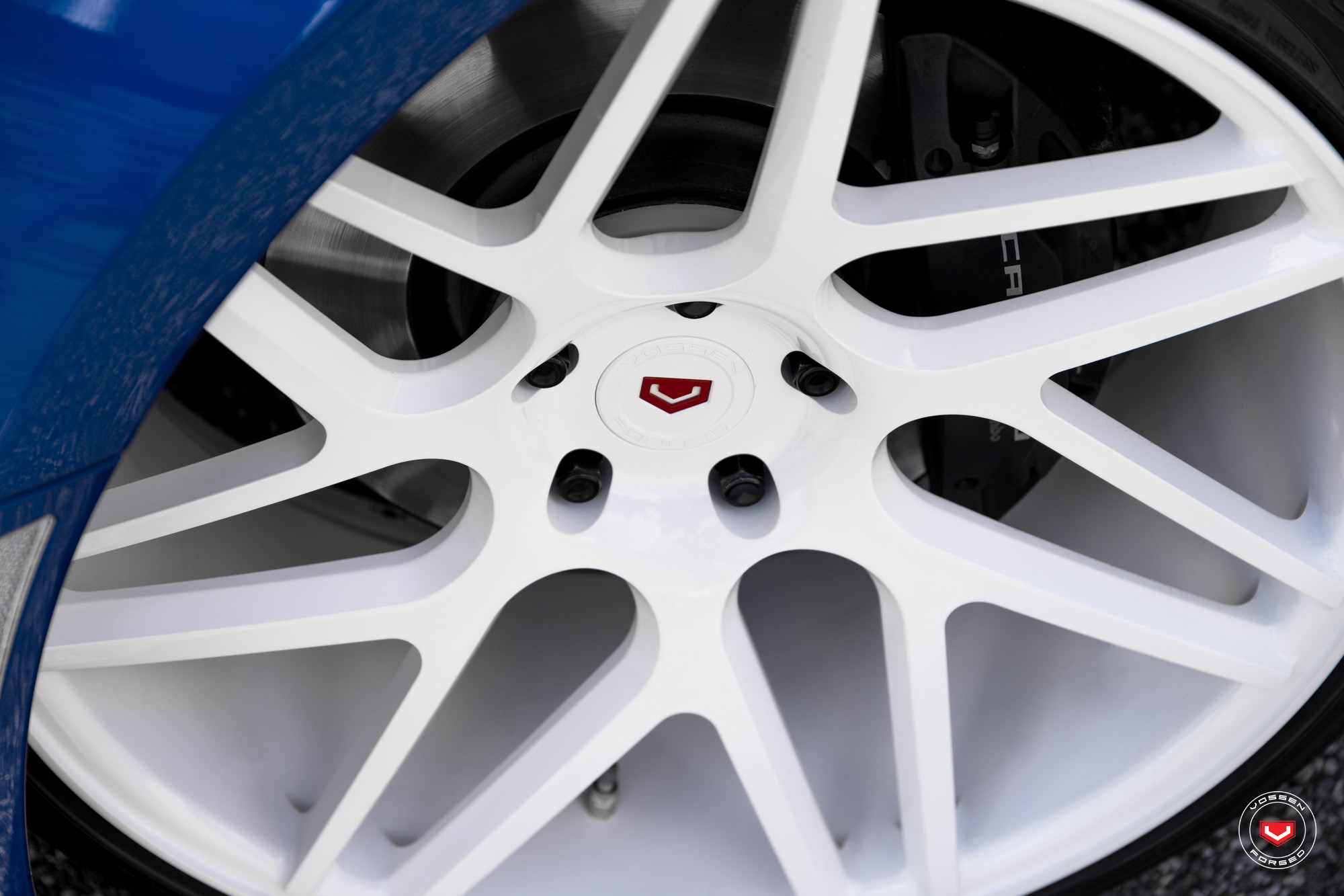 White VPS Forged Vossen Wheels on Blue Chevy Camaro - Photo by Vossen