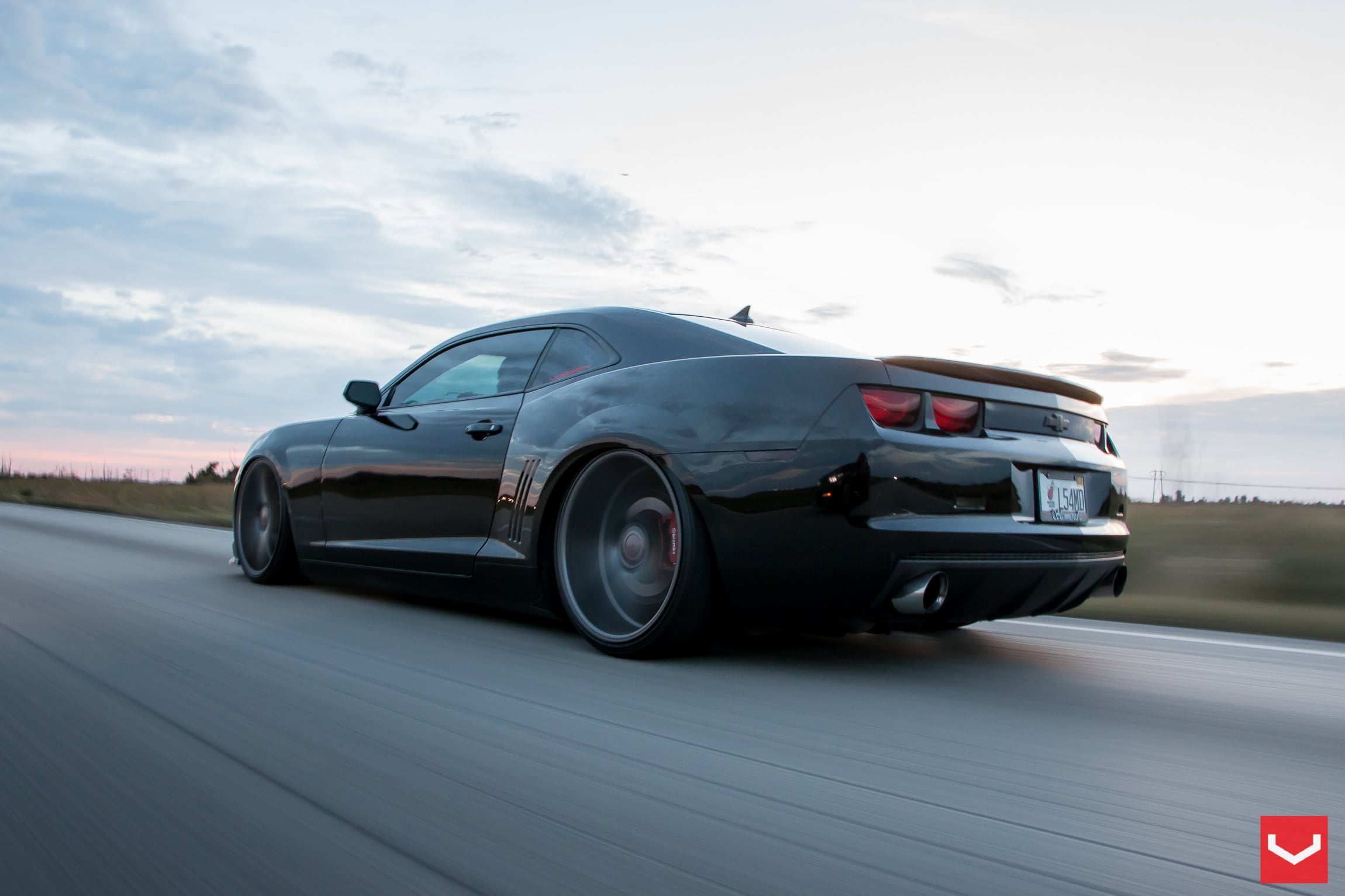 Black Chevy Camaro with Aftermarket Rear Diffuser - Photo by Vossen