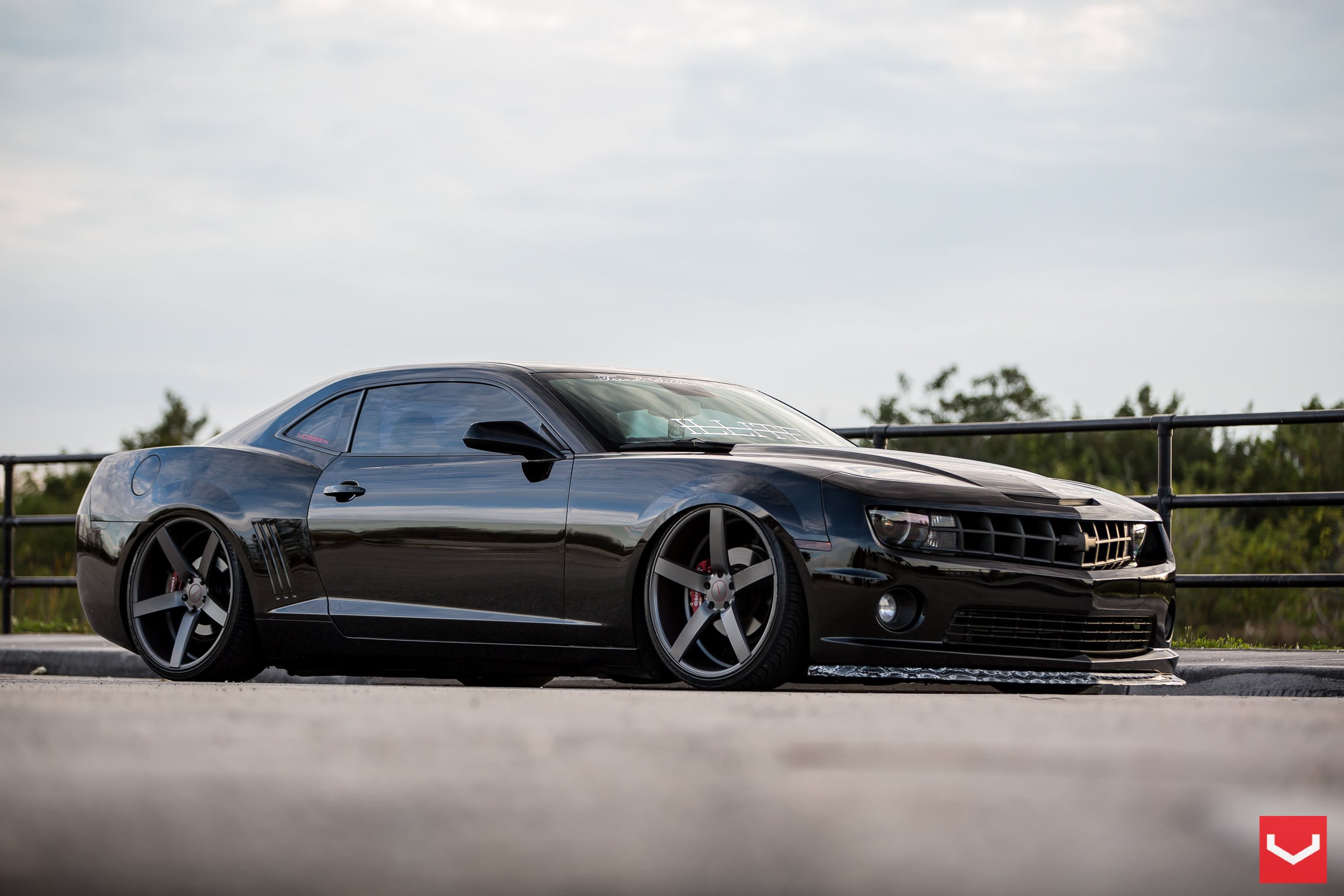 Dark Smoke Vossen Rims on Black Chevy Camaro - Photo by Vossen
