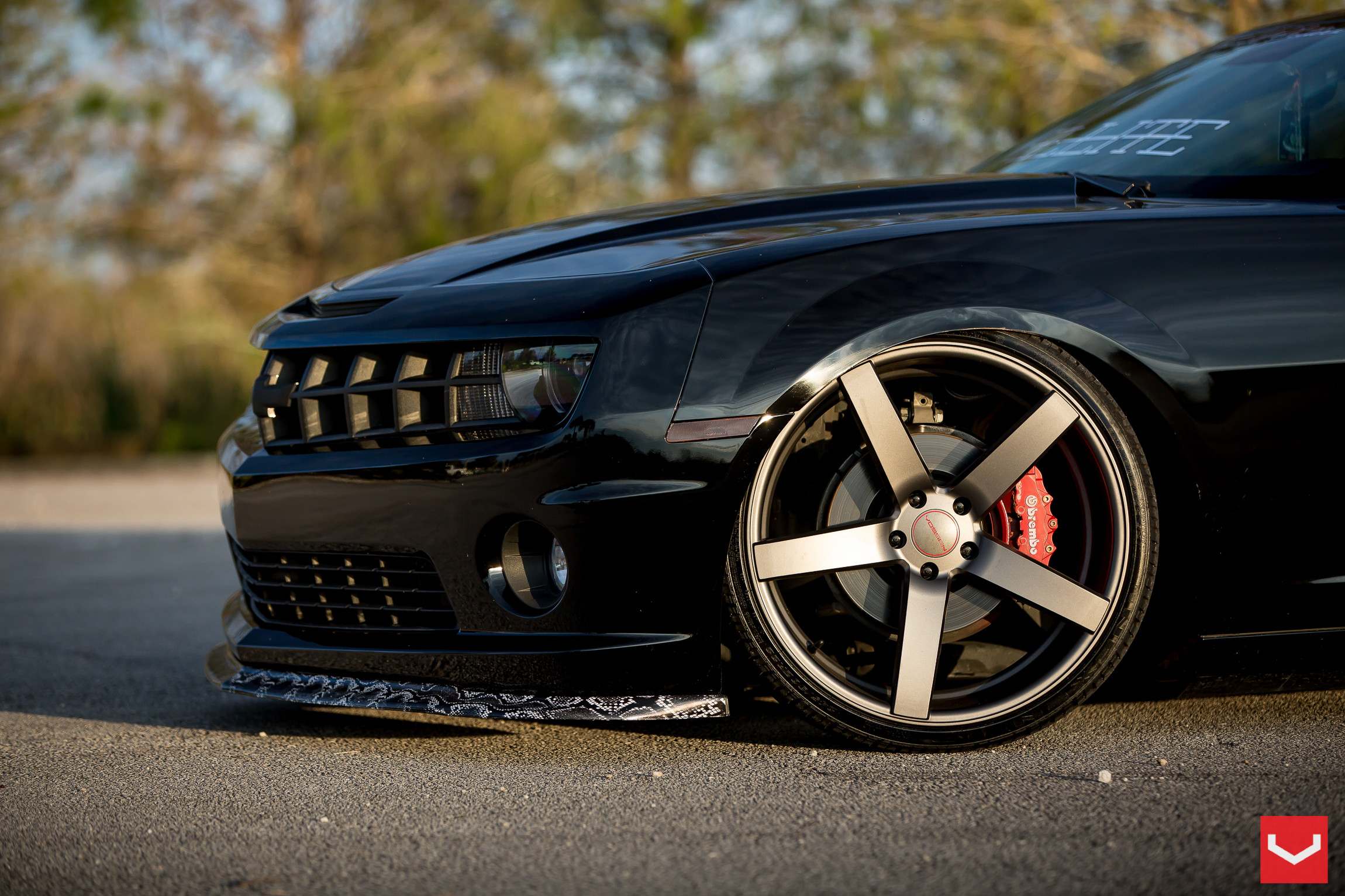 CV3R Vossen Wheels with Red Brakes on Black Chevy Camaro - Photo by Vossen